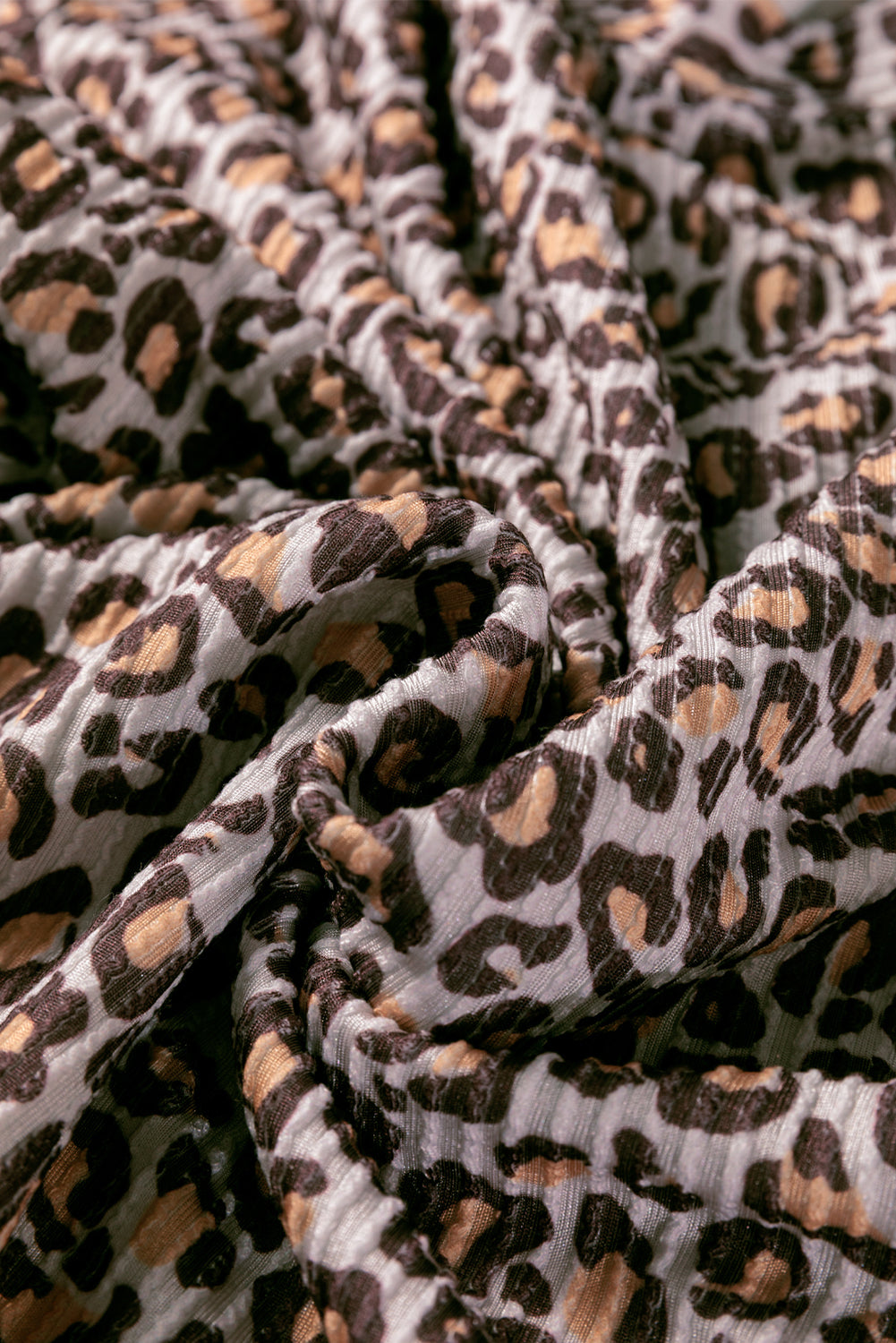 Khaki Leopard Ribbed Long Sleeve Top Drawstring Shorts 2pcs Outfit-Two Piece Sets/Short Sets-[Adult]-[Female]-2022 Online Blue Zone Planet