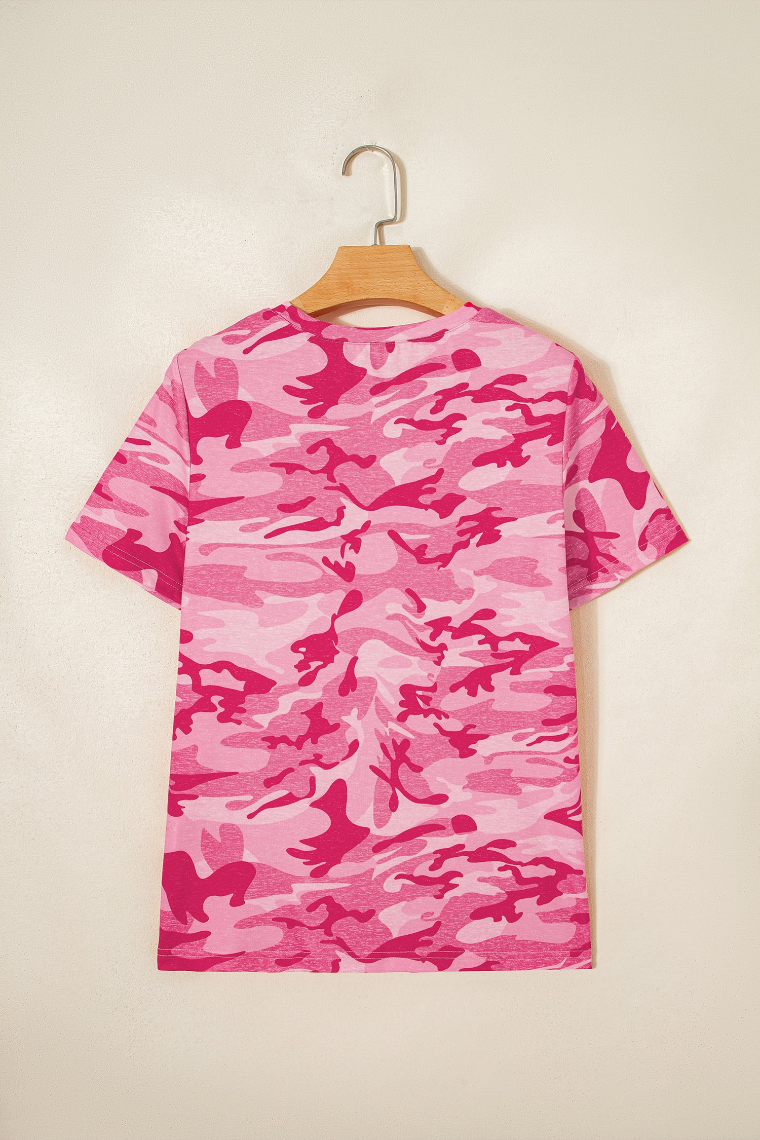 Pink Camouflage Print Crew Neck T Shirt-Tops/Tops & Tees-[Adult]-[Female]-2022 Online Blue Zone Planet