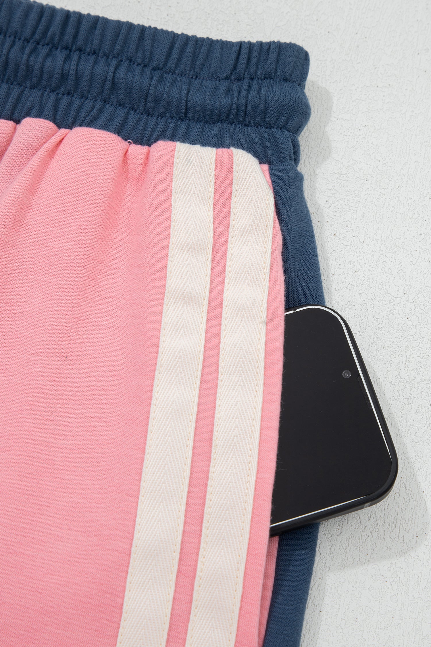 Pink Color Block Patchwork Varsity Striped Detail Drawstring Elastic Waist Shorts-Bottoms/Casual Shorts-[Adult]-[Female]-2022 Online Blue Zone Planet