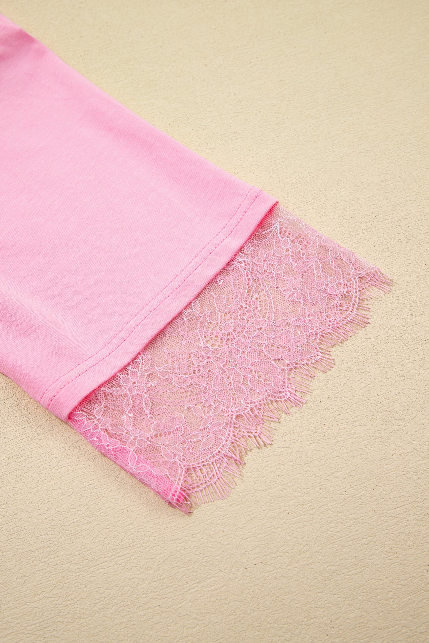 Pink Eyelash Floral Lace Patchwork Half Sleeve Oversize Tee-Tops/Tops & Tees-[Adult]-[Female]-2022 Online Blue Zone Planet