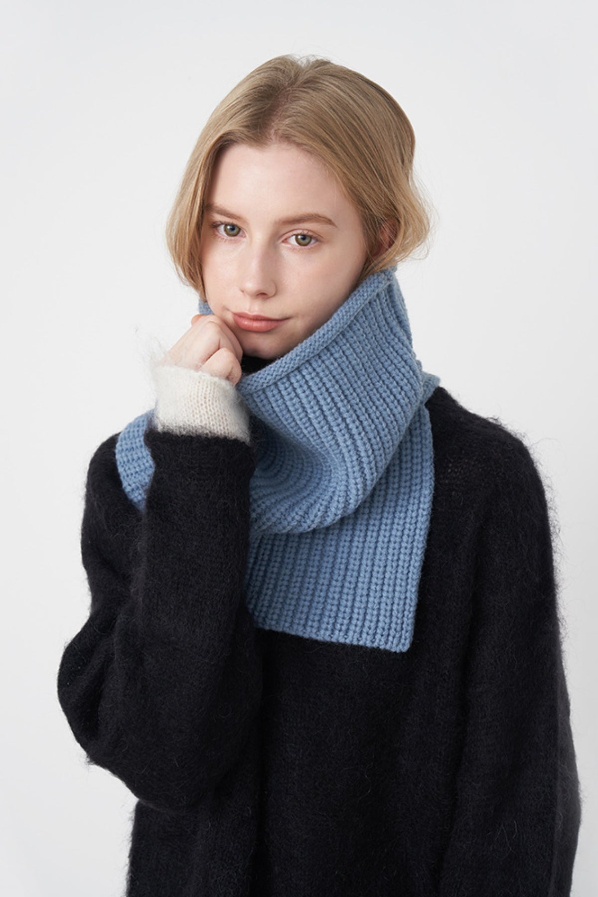 Slit Pullover Knit Scarf-SCARVES-[Adult]-[Female]-Sky Blue-One Size-2022 Online Blue Zone Planet