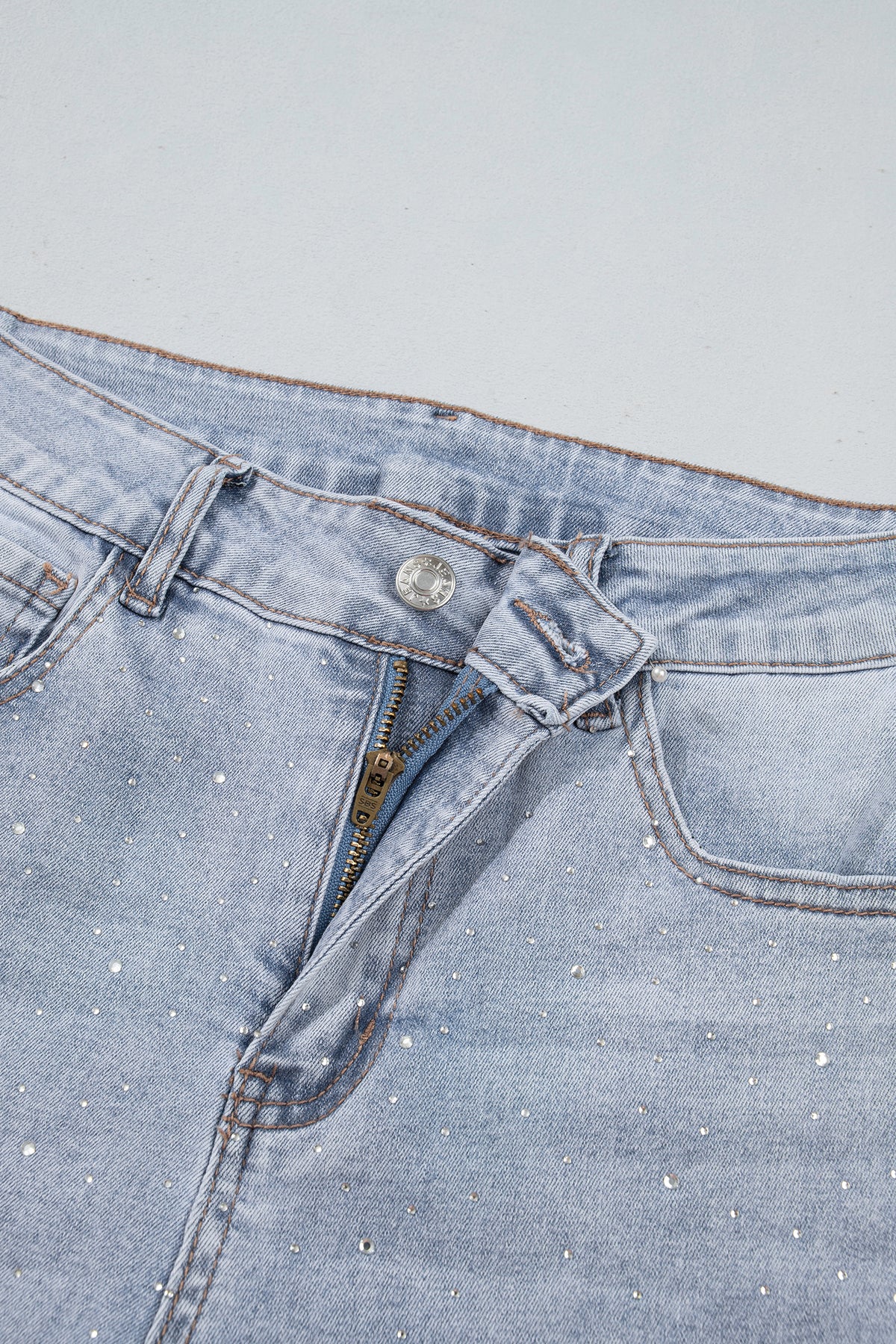 Beau Blue Sparkle Detail Western Casual Shift Jeans-Bottoms/Jeans-[Adult]-[Female]-2022 Online Blue Zone Planet