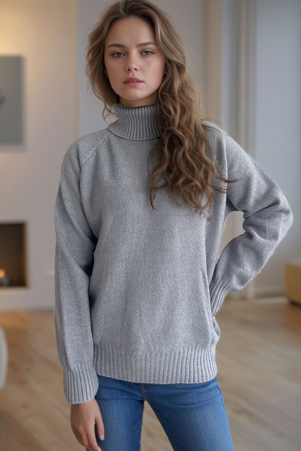 Blue Zone Planet | Ribbed Turtleneck Raglan Sleeve Sweater-TOPS / DRESSES-[Adult]-[Female]-2022 Online Blue Zone Planet