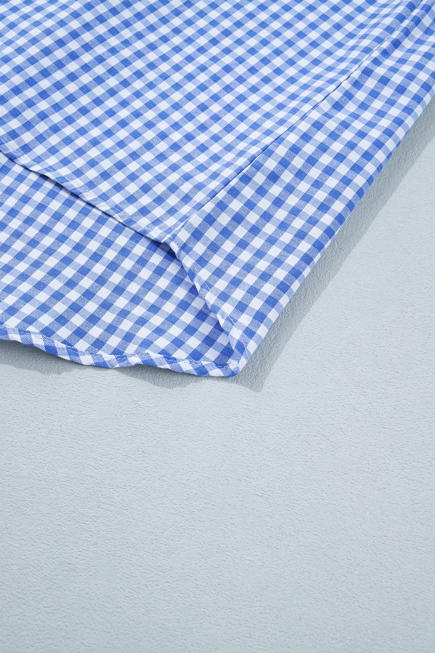 Sky Blue Summer Plaid V Neck Puff Sleeve Blouse-Tops/Blouses & Shirts-[Adult]-[Female]-2022 Online Blue Zone Planet