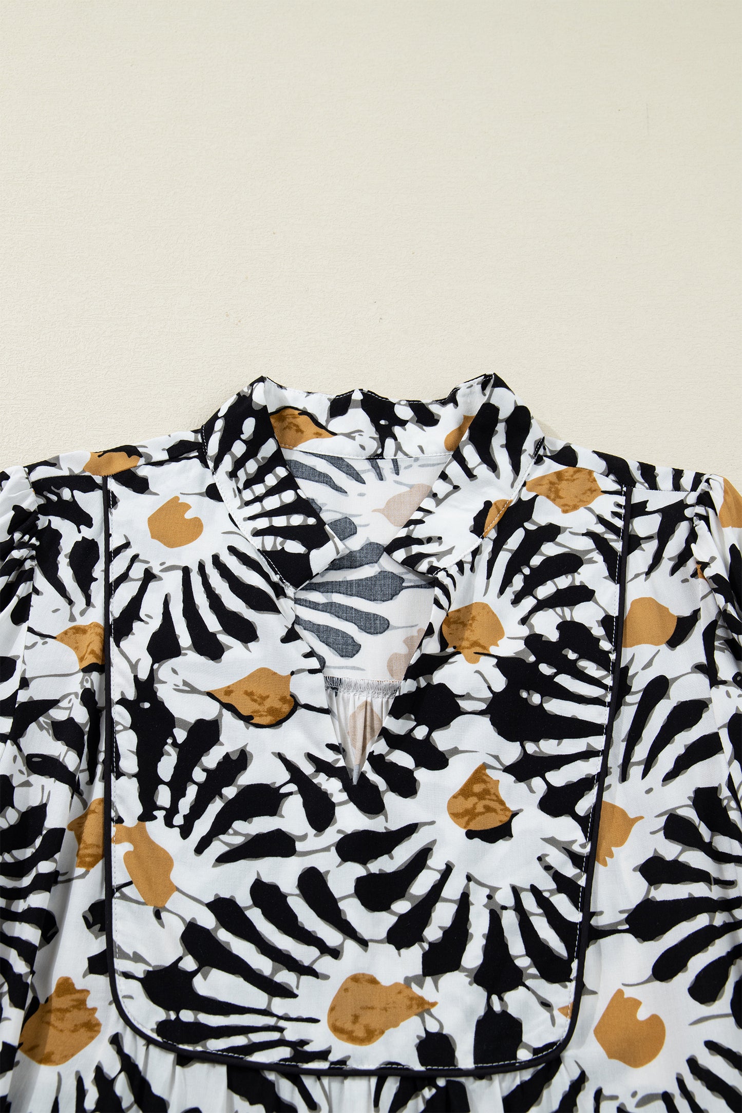 Black Abstract Floral Print Split V Neck Long Dress with Sleeves-Dresses/Maxi Dresses-[Adult]-[Female]-2022 Online Blue Zone Planet