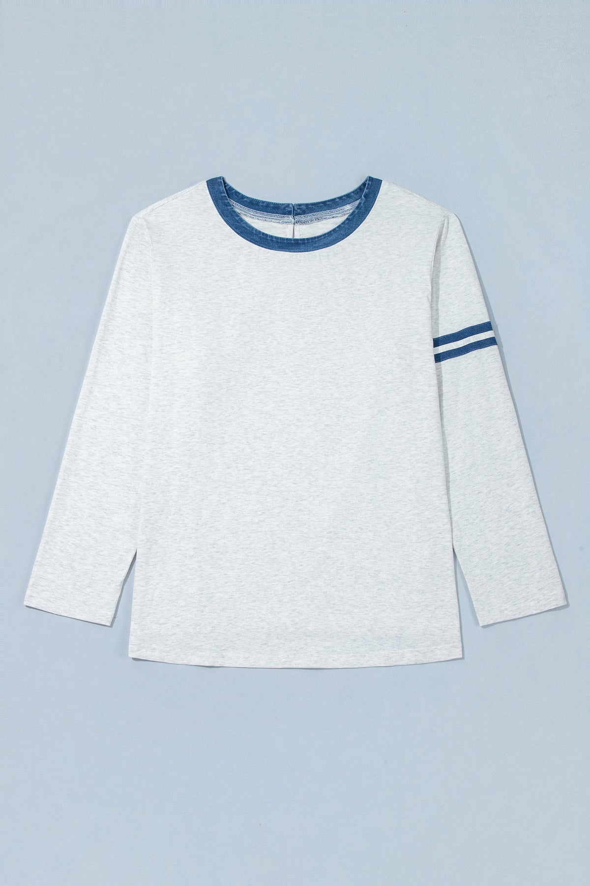 Gray Plus Size Colorblock Detail Round Neck Long Sleeve Top-Plus Size/Plus Size Tops/Plus Size Long Sleeve Tops-[Adult]-[Female]-2022 Online Blue Zone Planet