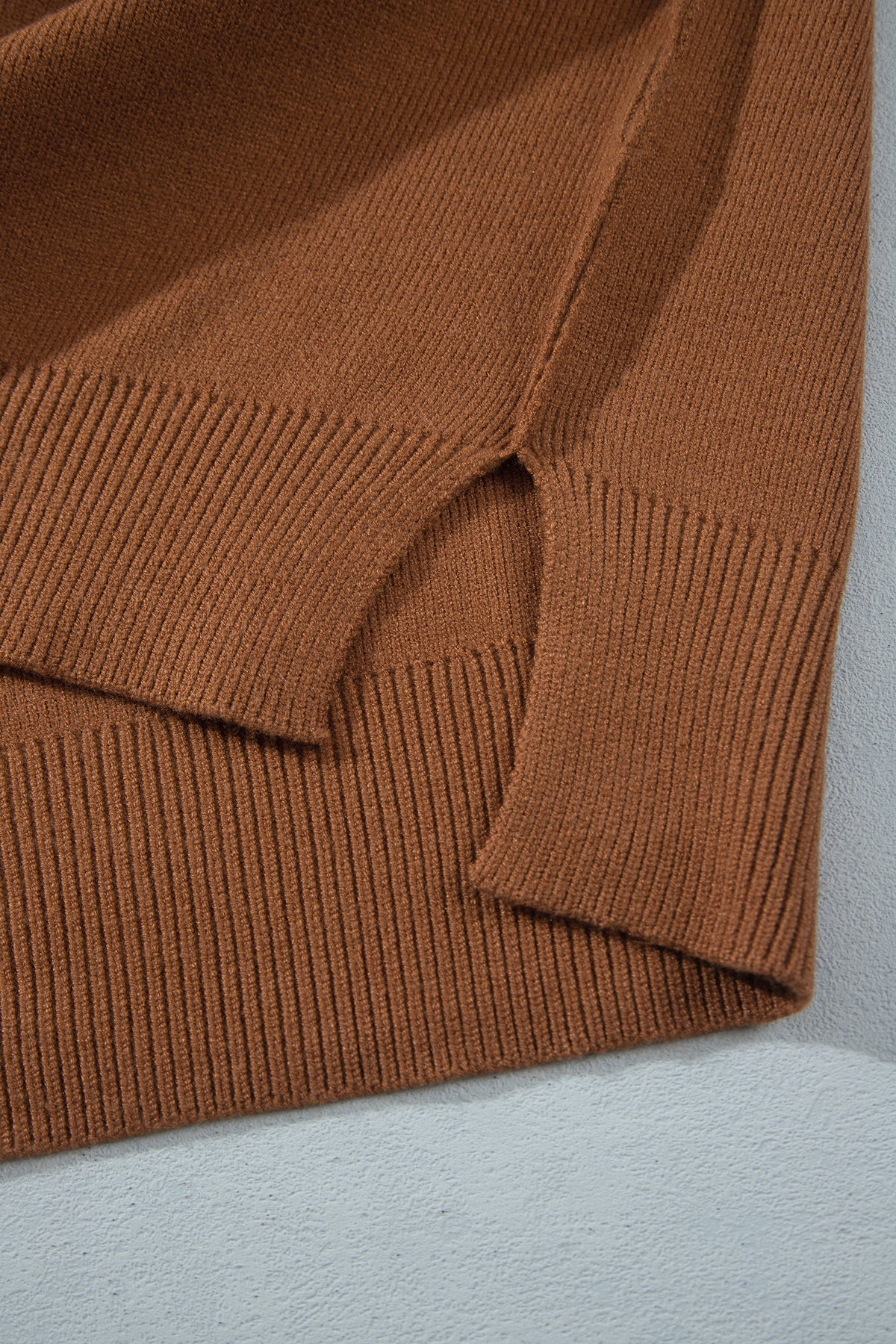 Chestnut Oversized Ribbed Knit Long Sleeve Tunic Plus Size Sweater-TOPS / DRESSES-[Adult]-[Female]-2022 Online Blue Zone Planet