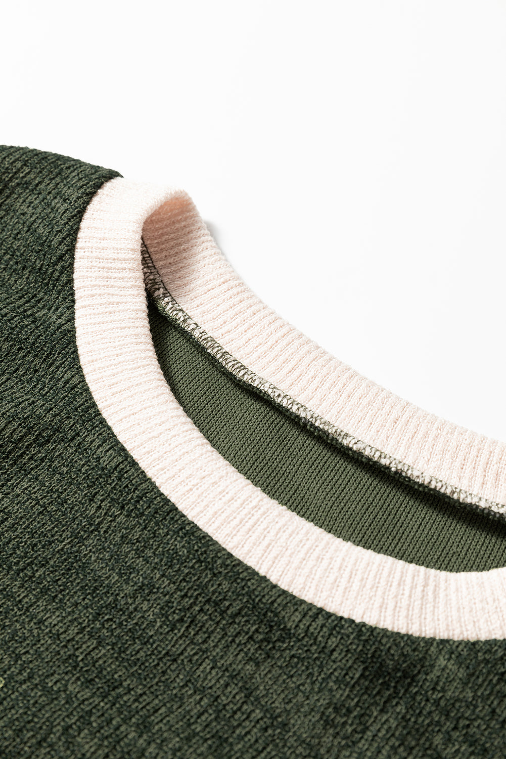 Four Leaf Clover Contrast Color Trim Knit Drop Shoulder Loose Top-Tops/Long Sleeve Tops-[Adult]-[Female]-2022 Online Blue Zone Planet