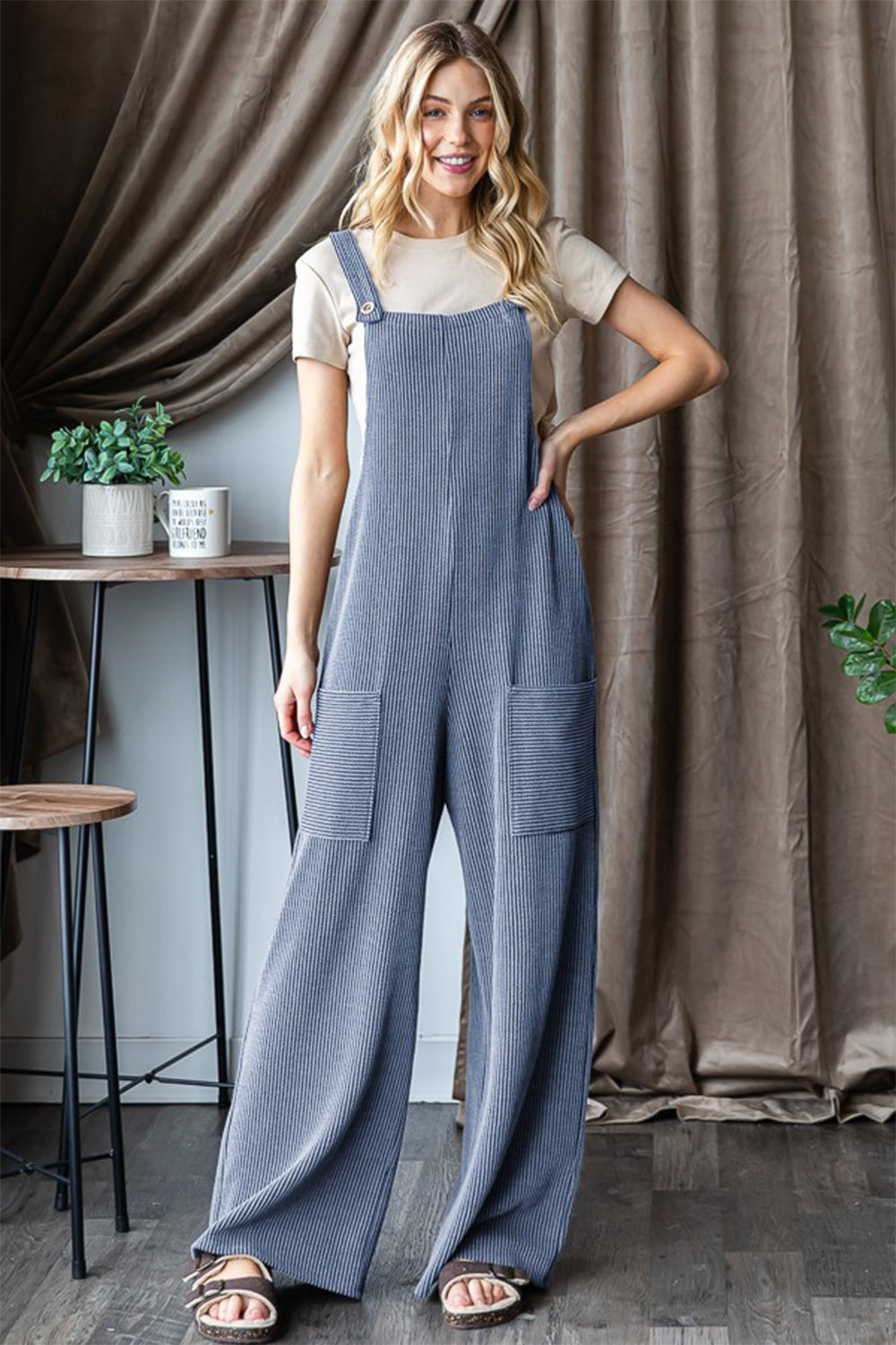 Heimish Full Size Ribbed Front Pocket Sleeveless Jumpsuit-TOPS / DRESSES-[Adult]-[Female]-Denim Vintage-S-2022 Online Blue Zone Planet