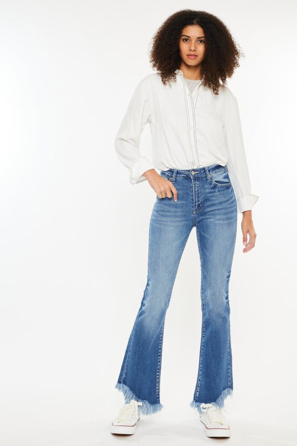 Kancan High Rise Frayed Hem Jeans-BOTTOMS SIZES SMALL MEDIUM LARGE-[Adult]-[Female]-2022 Online Blue Zone Planet