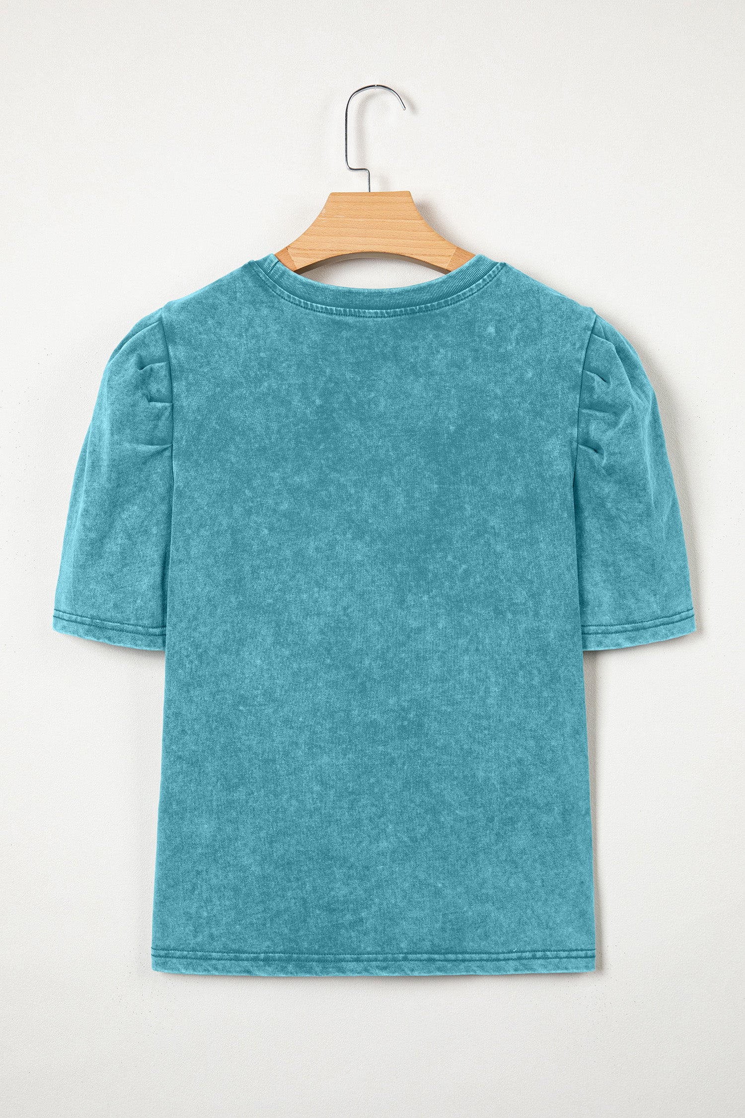 Turquoise Mineral Wash Western Embroidered Detail Short Puff Sleeve Cotton Tee-Tops/Tops & Tees-[Adult]-[Female]-2022 Online Blue Zone Planet