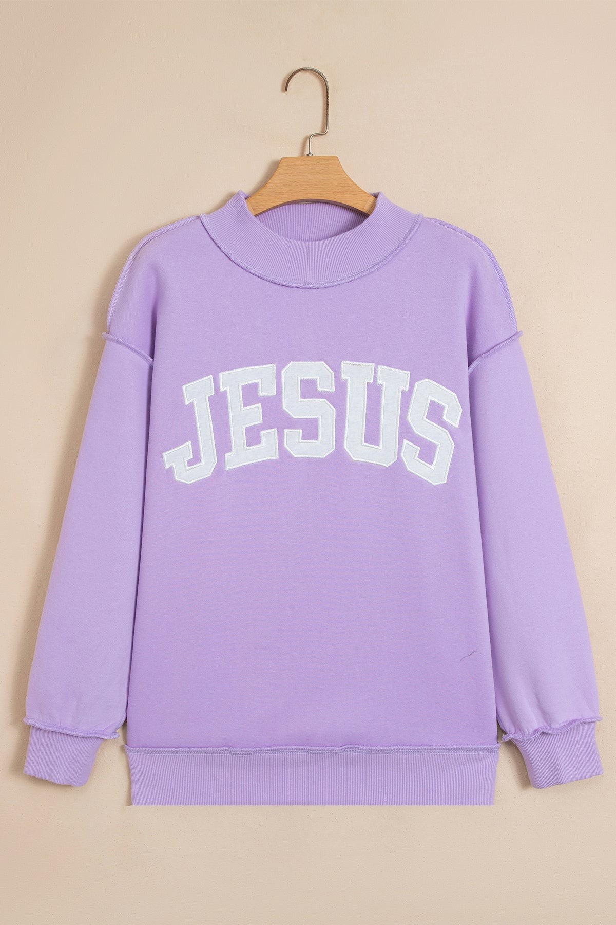 Meadow Mist Green JESUS Letter Patch Graphic Exposed Seam Mock Neck Baggy Sweatshirt-Tops/Sweatshirts & Hoodies-[Adult]-[Female]-2022 Online Blue Zone Planet