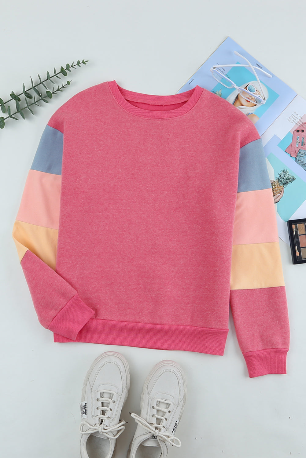 Color Block Round Neck Long Sleeve Sweatshirt-TOPS / DRESSES-[Adult]-[Female]-2022 Online Blue Zone Planet