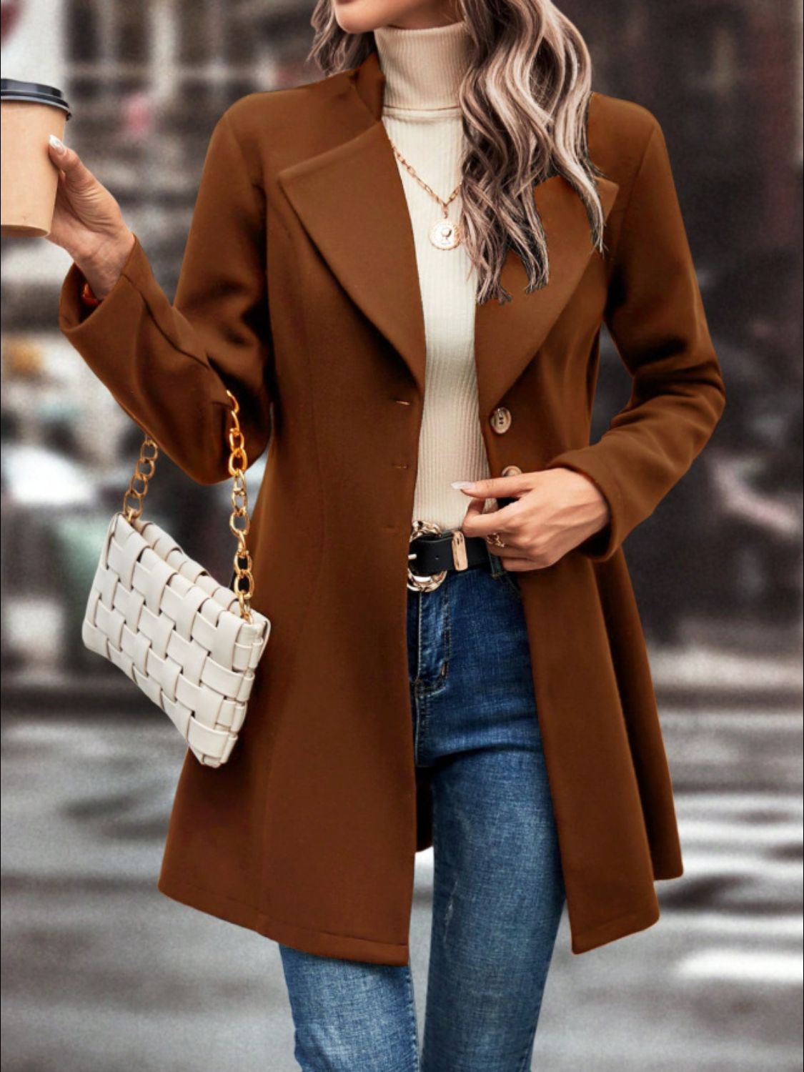 Collared Neck Button Up Long Sleeve Coat-TOPS / DRESSES-[Adult]-[Female]-2022 Online Blue Zone Planet