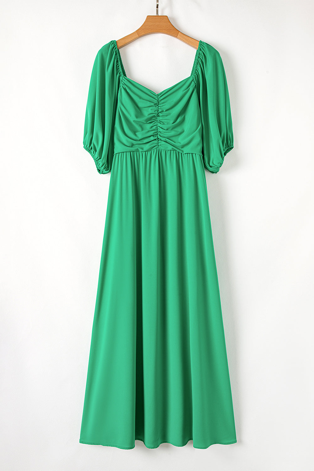 Linda's Bright Green Ruched Front Puff Sleeve Plus Size Midi Dress-TOPS / DRESSES-[Adult]-[Female]-2022 Online Blue Zone Planet