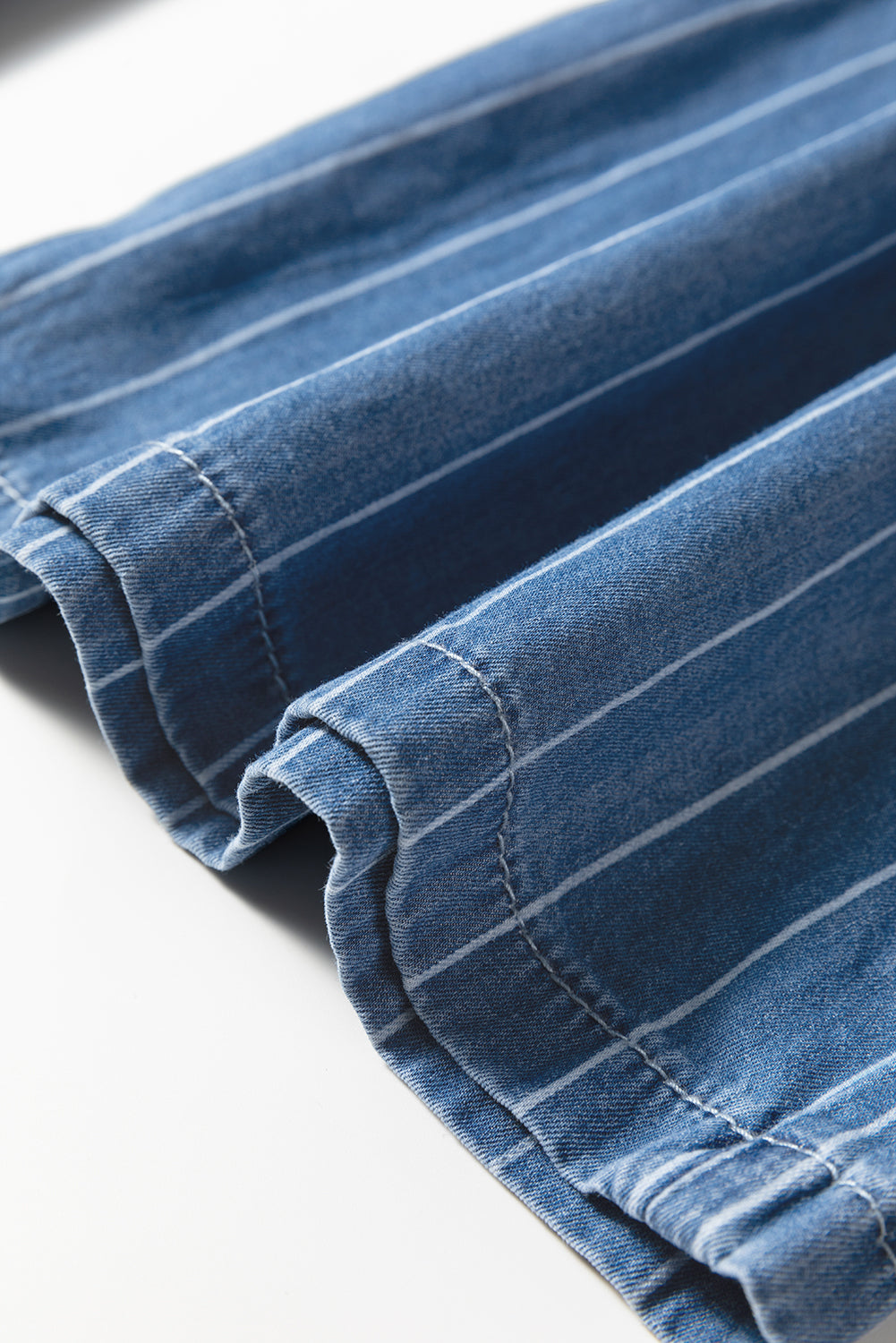 Blue Stripe Chambray Wide Leg Tied Elastic Waist Trousers-Bottoms/Pants & Culotte-[Adult]-[Female]-2022 Online Blue Zone Planet