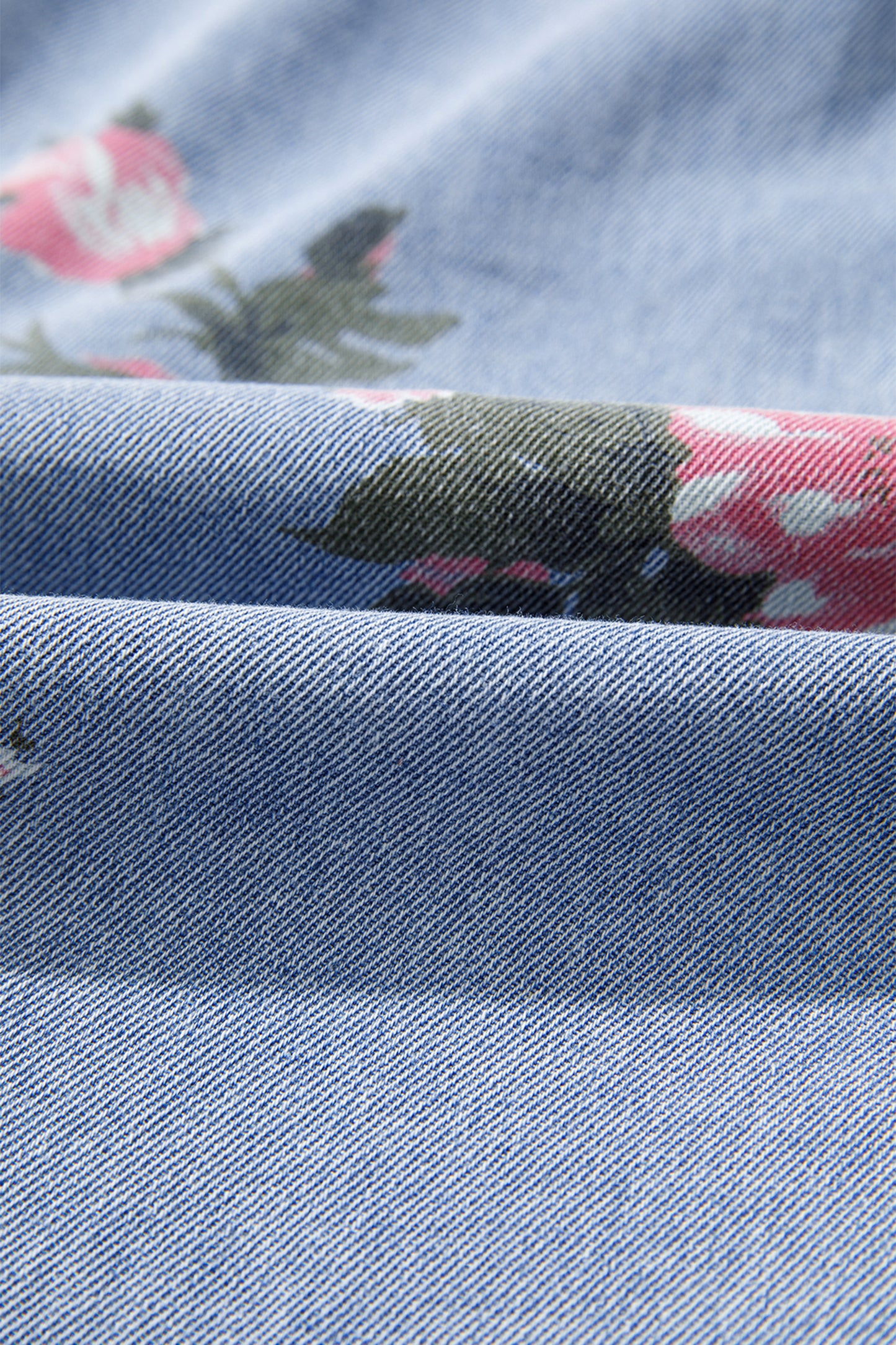 Sky Blue Denim Floral Print Cuffed Short Sleeve Button Down Shift Dress-TOPS / DRESSES-[Adult]-[Female]-2022 Online Blue Zone Planet