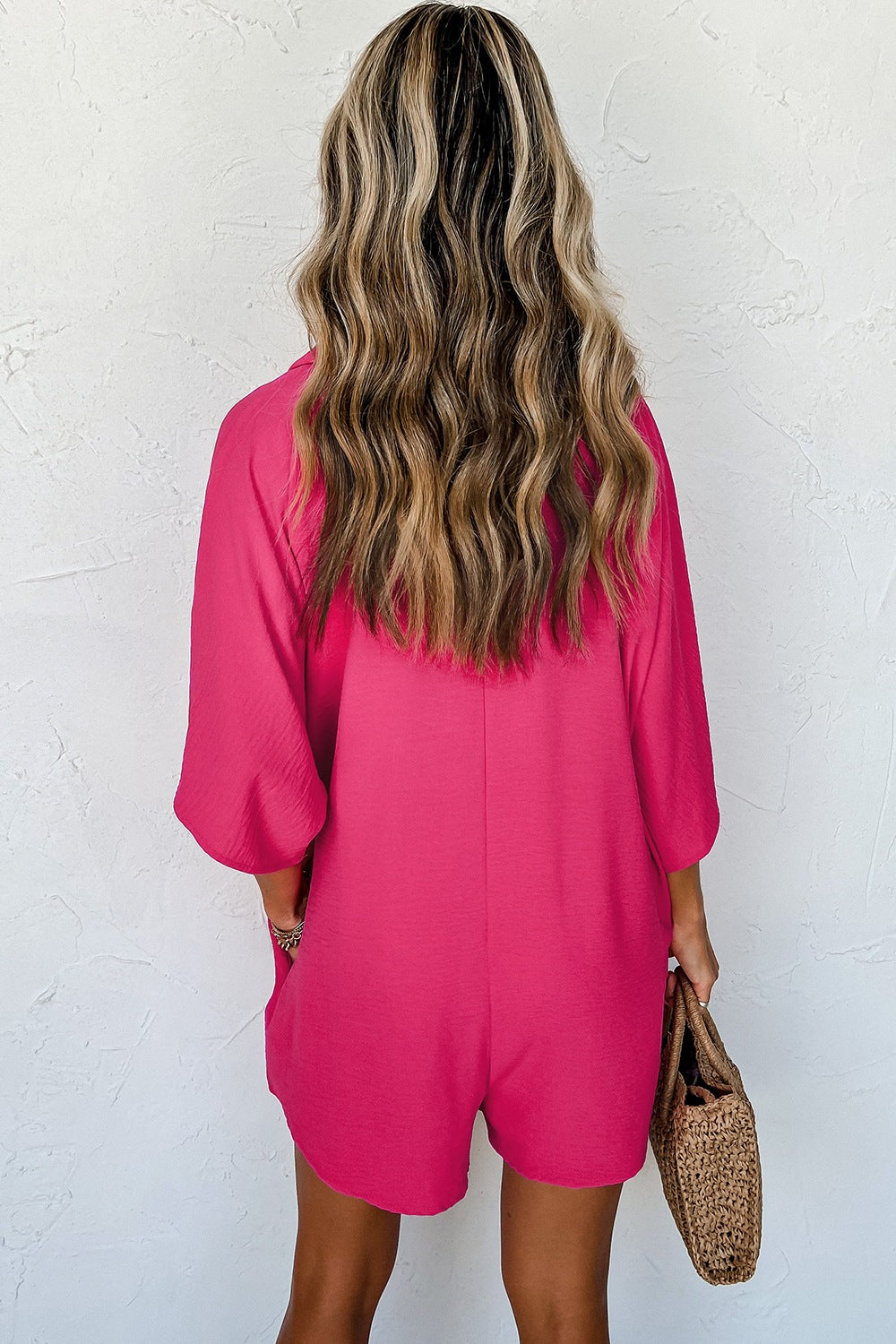 Half Button Collared Neck Romper-TOPS / DRESSES-[Adult]-[Female]-2022 Online Blue Zone Planet