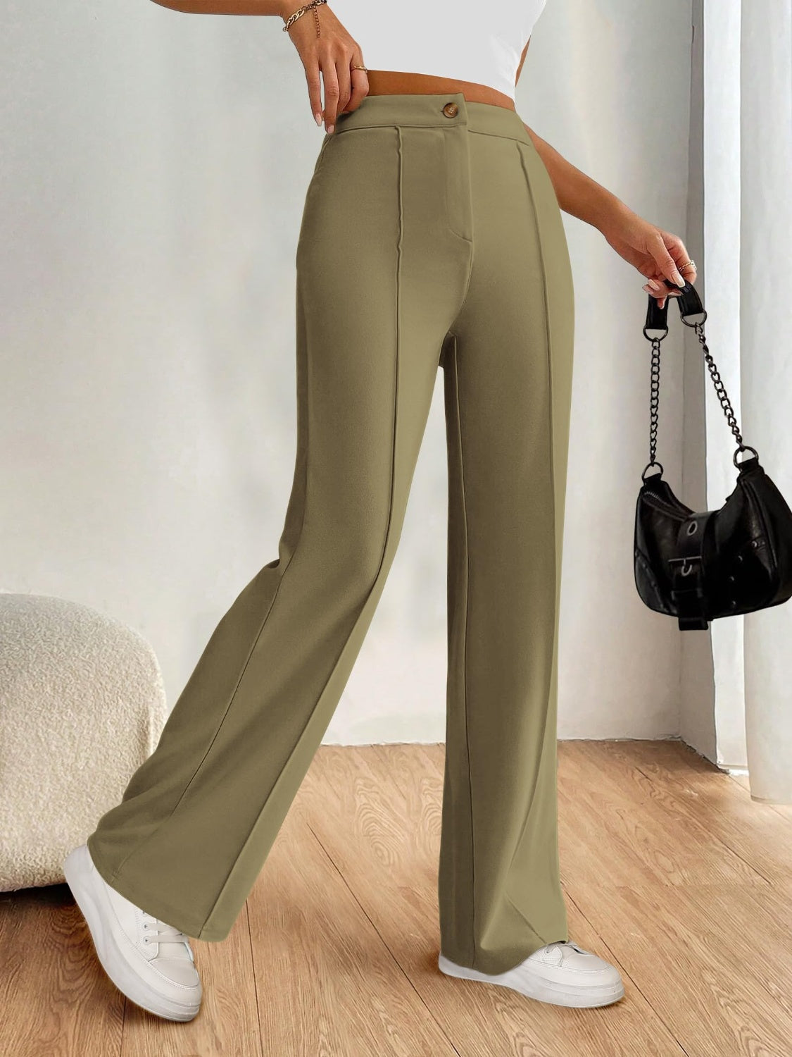 High Waist Wide Leg Pants-BOTTOMS SIZES SMALL MEDIUM LARGE-[Adult]-[Female]-Matcha Green-S-2022 Online Blue Zone Planet