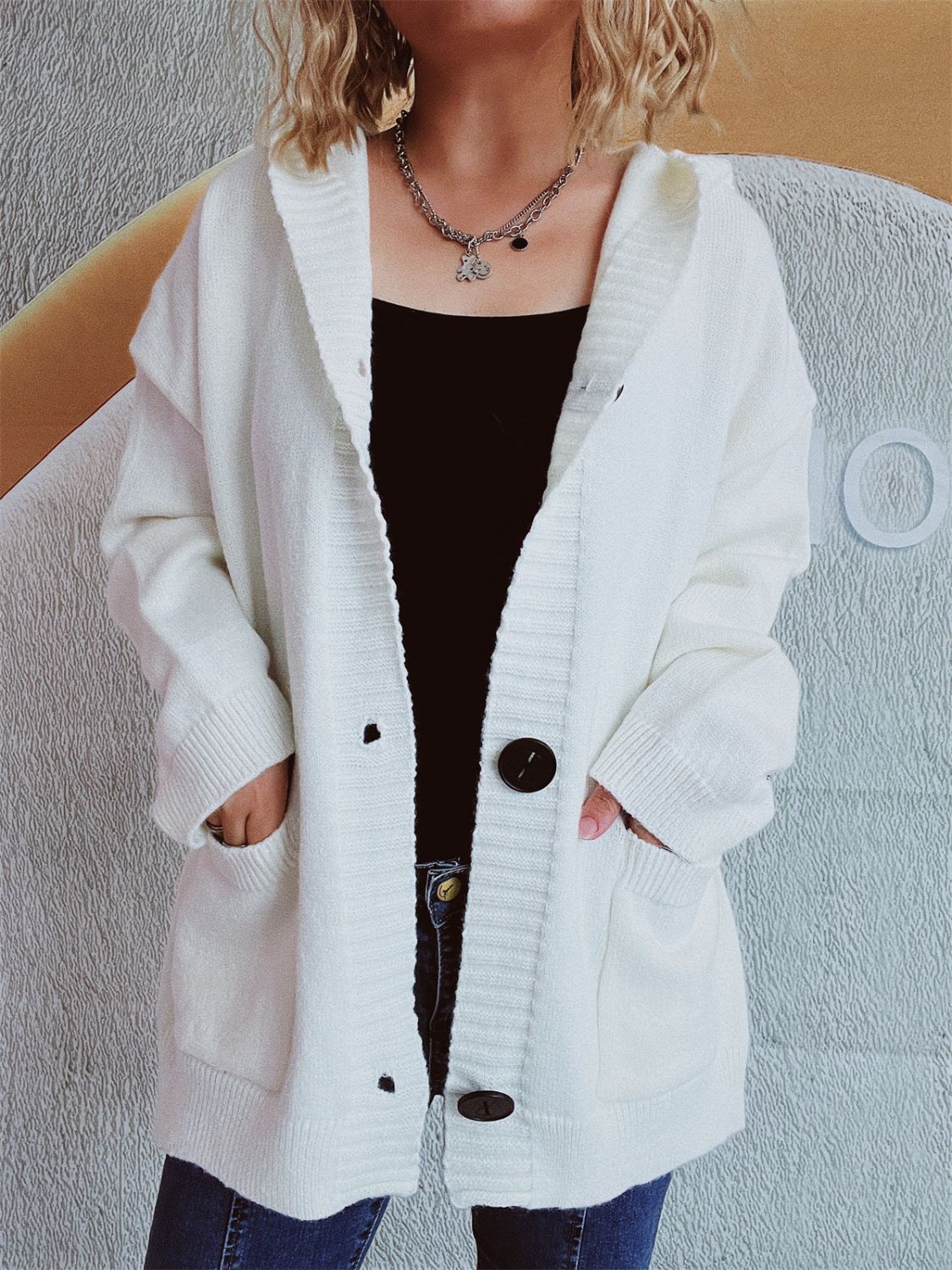 Dropped Shoulder Long Sleeve Hooded Cardigan-TOPS / DRESSES-[Adult]-[Female]-White-One Size-2022 Online Blue Zone Planet