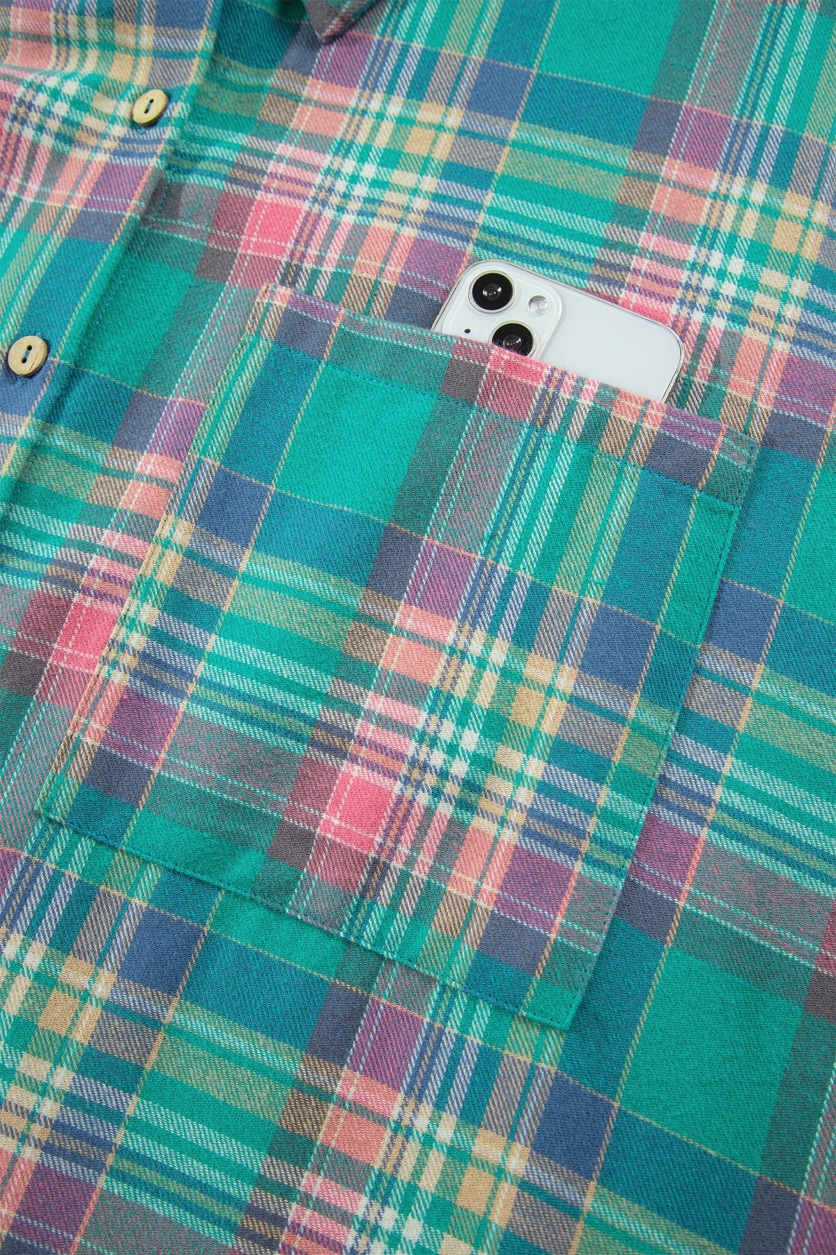 Green Plaid Button-Up Shift Long Sleeve V Neck Plus Size Dress-TOPS / DRESSES-[Adult]-[Female]-2022 Online Blue Zone Planet