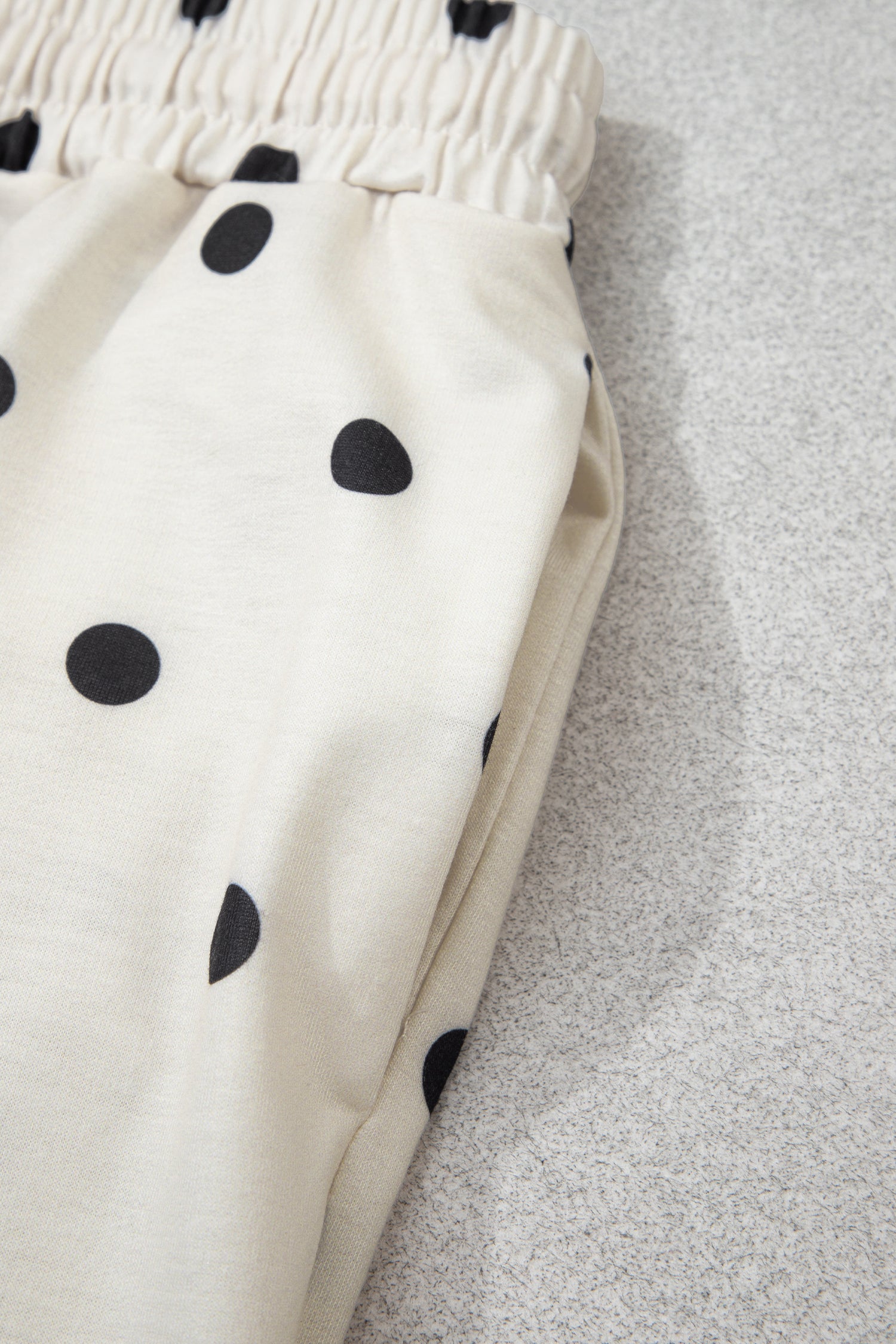 Beige Polka Dot Half Sleeve Loose Top Elastic Waist Casual Pants Set-Two Piece Sets/Pant Sets-[Adult]-[Female]-2022 Online Blue Zone Planet