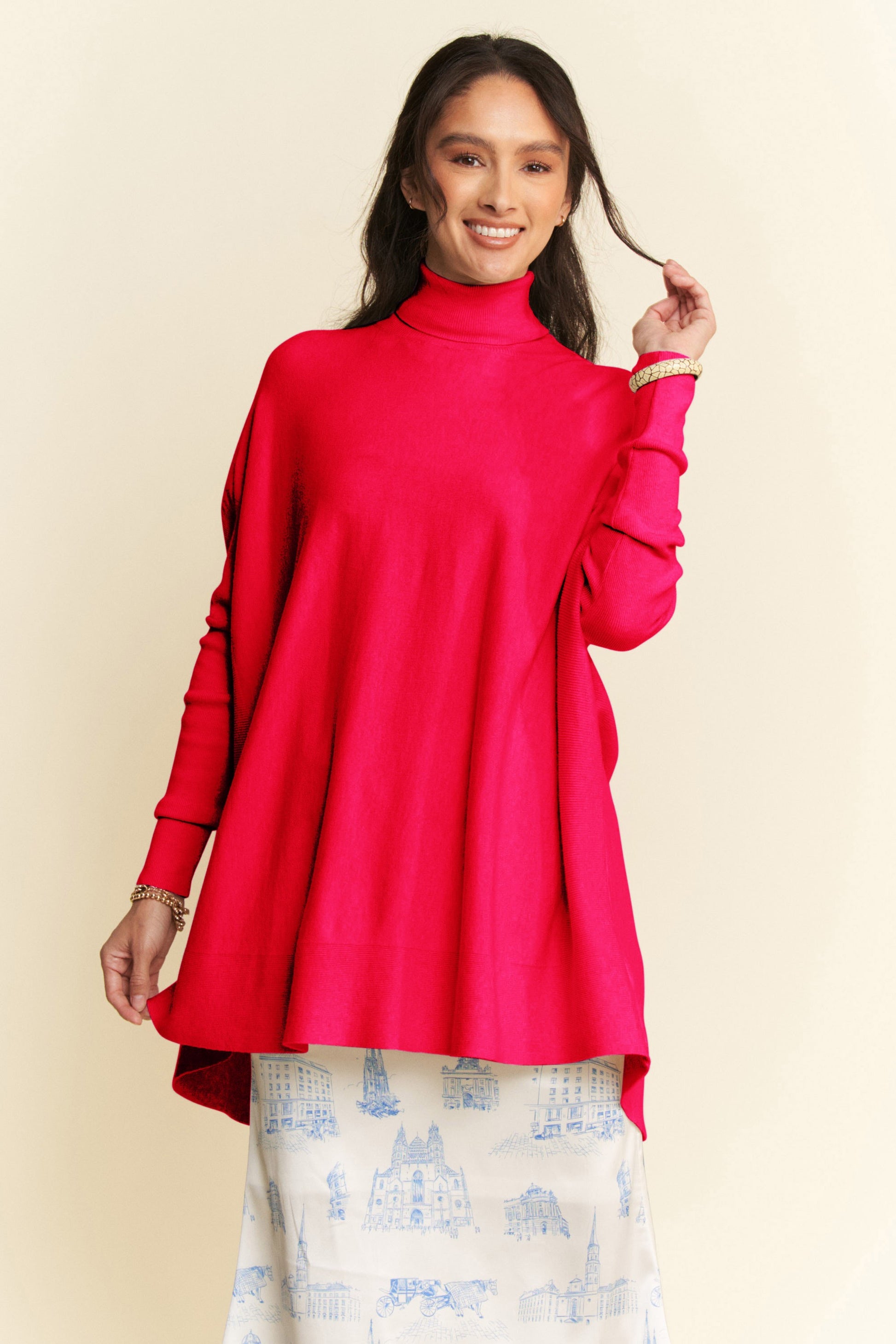 Davi & Dani High-Low Turtleneck Long Sleeve Knit Top-TOPS / DRESSES-[Adult]-[Female]-2022 Online Blue Zone Planet