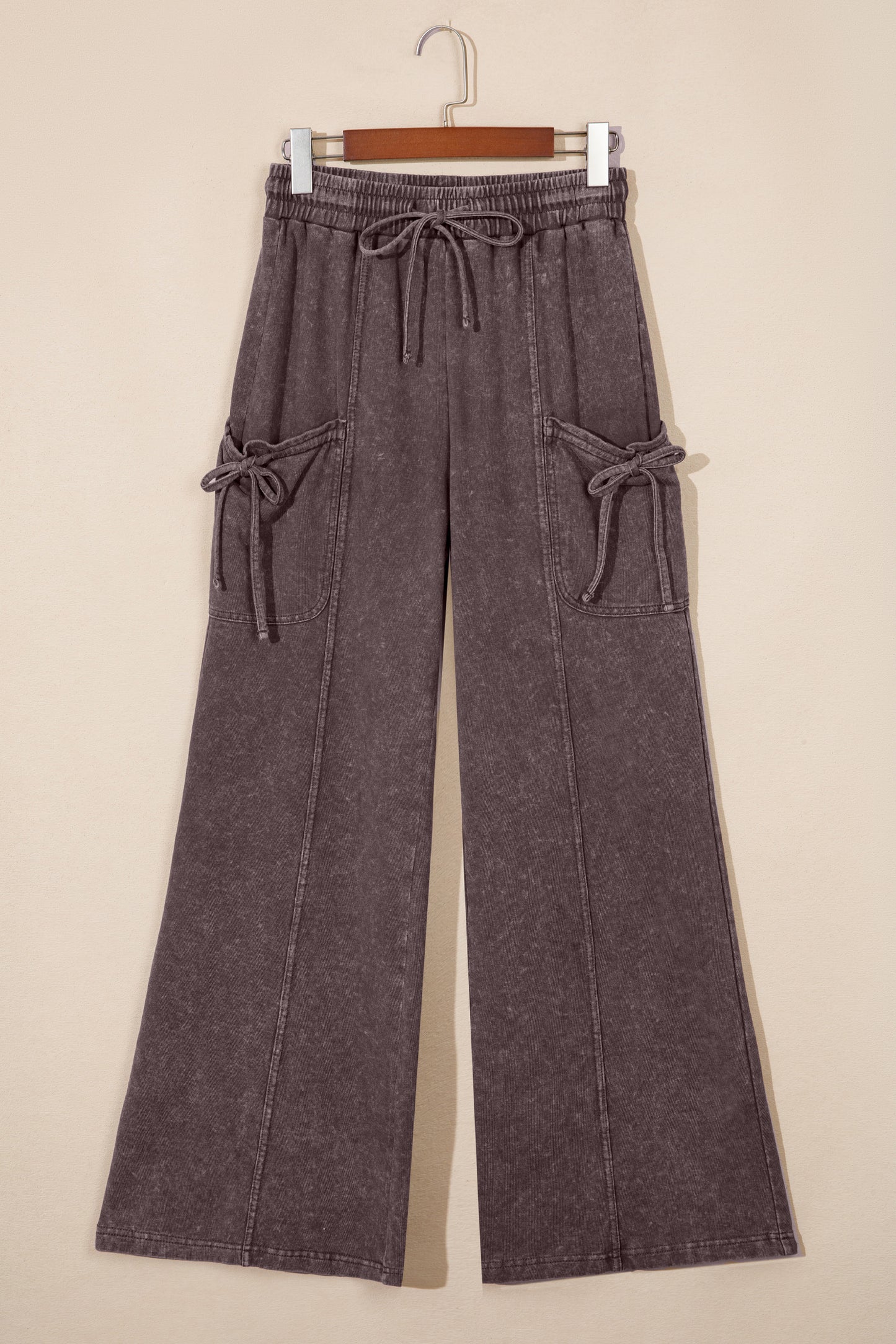 Dark Brown Cotton Mineral Wash Elastic Waist Drawstring Tie Detail Cargo Pants-Bottoms/Pants & Culotte-[Adult]-[Female]-2022 Online Blue Zone Planet