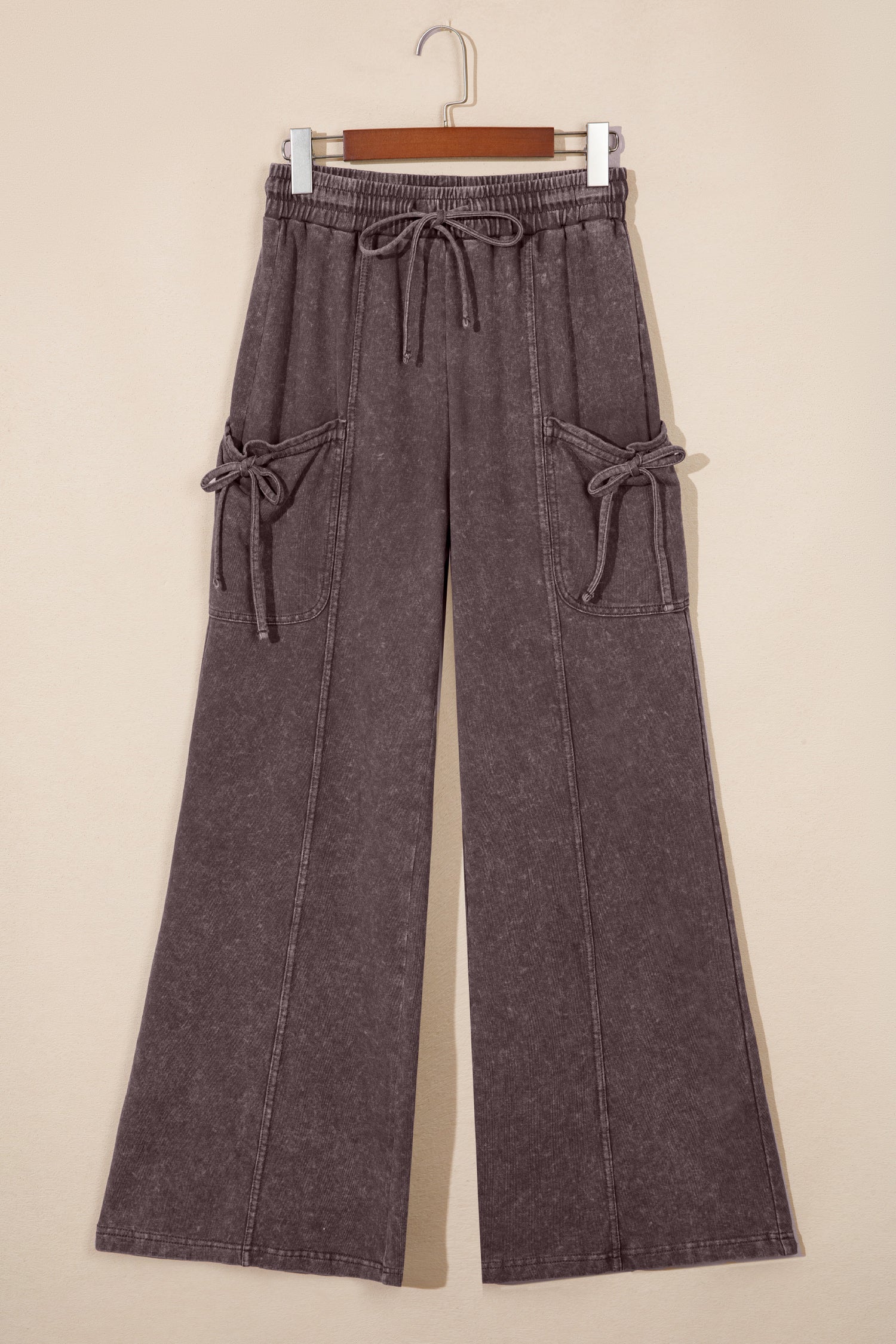 Dark Brown Cotton Mineral Wash Elastic Waist Drawstring Tie Detail Cargo Pants-Bottoms/Pants & Culotte-[Adult]-[Female]-2022 Online Blue Zone Planet