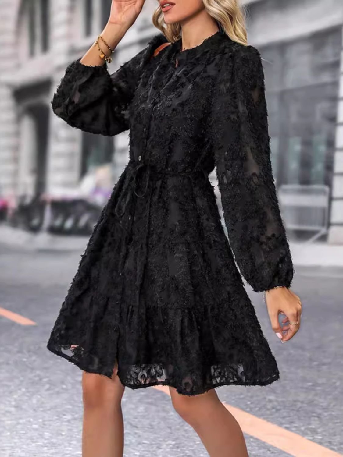 Blue Zone Planet | Lace Button Down Long Sleeve Mini Dress-TOPS / DRESSES-[Adult]-[Female]-2022 Online Blue Zone Planet