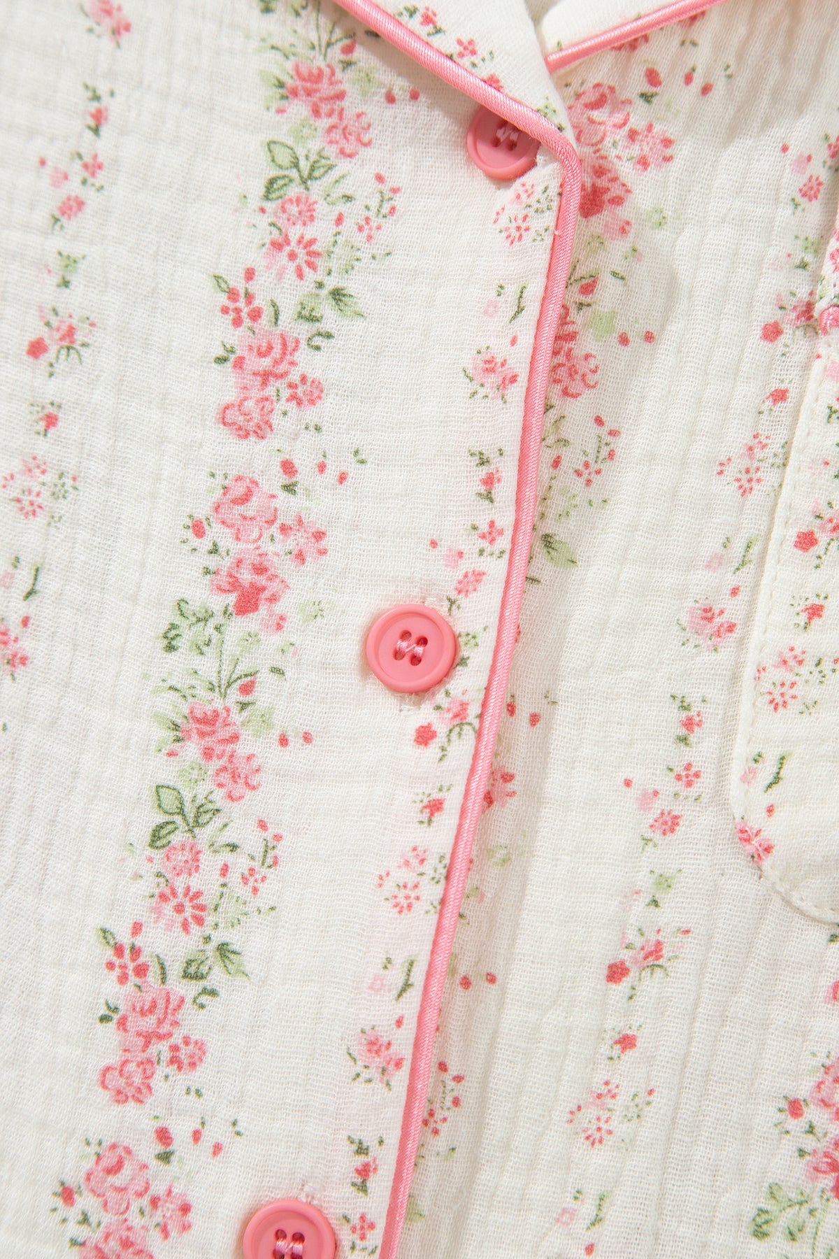 Pink Floral Print Long Sleeve Button Front Shirt Pajama Pant Set-Loungewear & Sleepwear/Loungewear-[Adult]-[Female]-2022 Online Blue Zone Planet