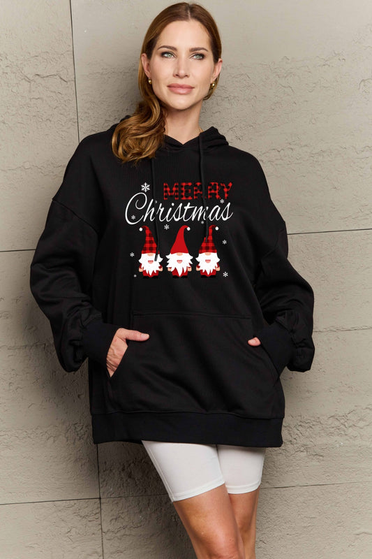 Simply Love Full Size MERRY CHRISTMAS Graphic Hoodie-HOODIES-[Adult]-[Female]-Black-S-2022 Online Blue Zone Planet