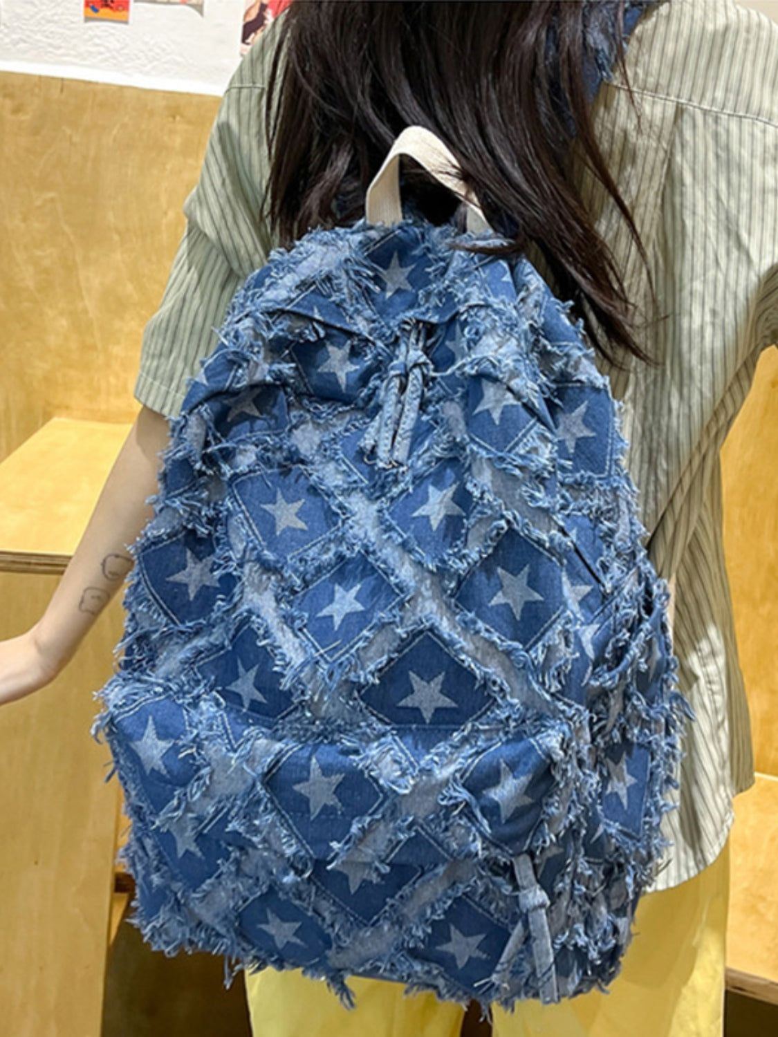 Star Denim Backpack Bag-HANDBAGS-[Adult]-[Female]-2022 Online Blue Zone Planet