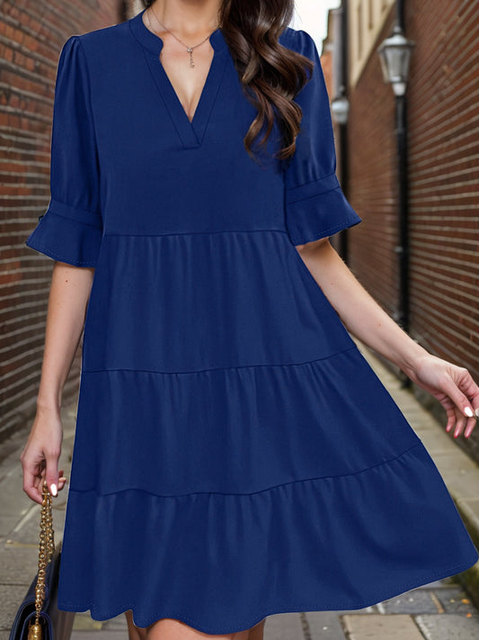 Blue Zone Planet |  Tiered Notched Half Sleeve Dress BLUE ZONE PLANET