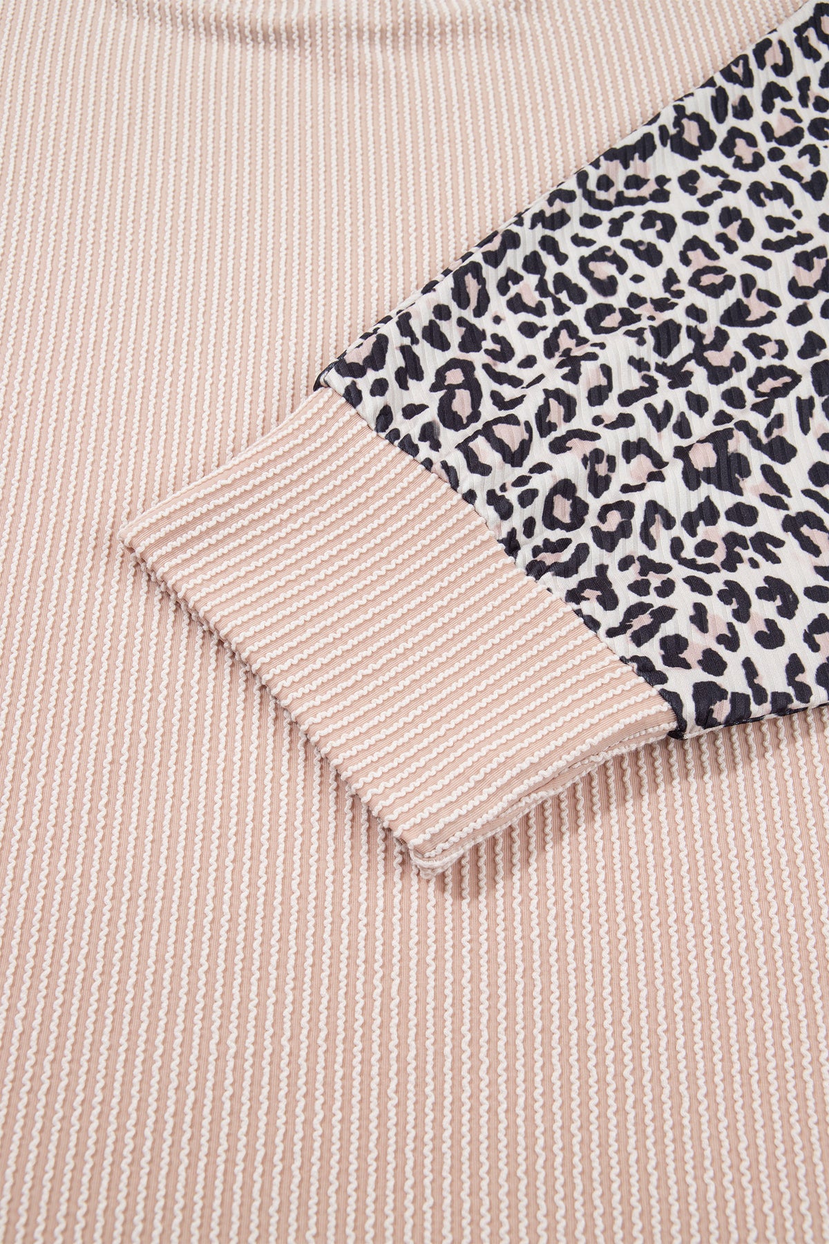 Light French Beige Leopard Print Ribbed Twist Long Sleeve Top Pants Plus Size Set-Plus Size/Plus Size Loungewear-[Adult]-[Female]-2022 Online Blue Zone Planet