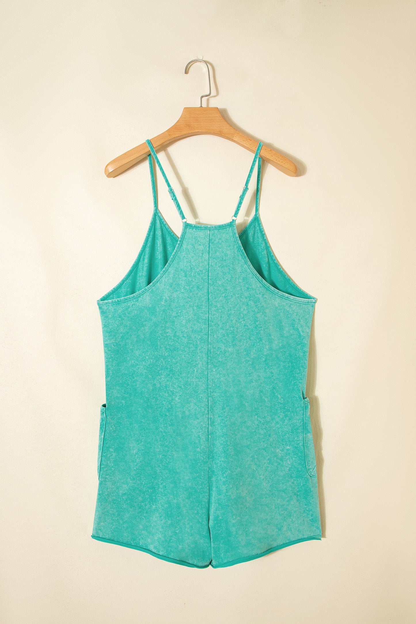 Mint Green Mineral Wash Spaghetti Straps Pocketed Romper-Bottoms/Jumpsuits & Rompers-[Adult]-[Female]-2022 Online Blue Zone Planet