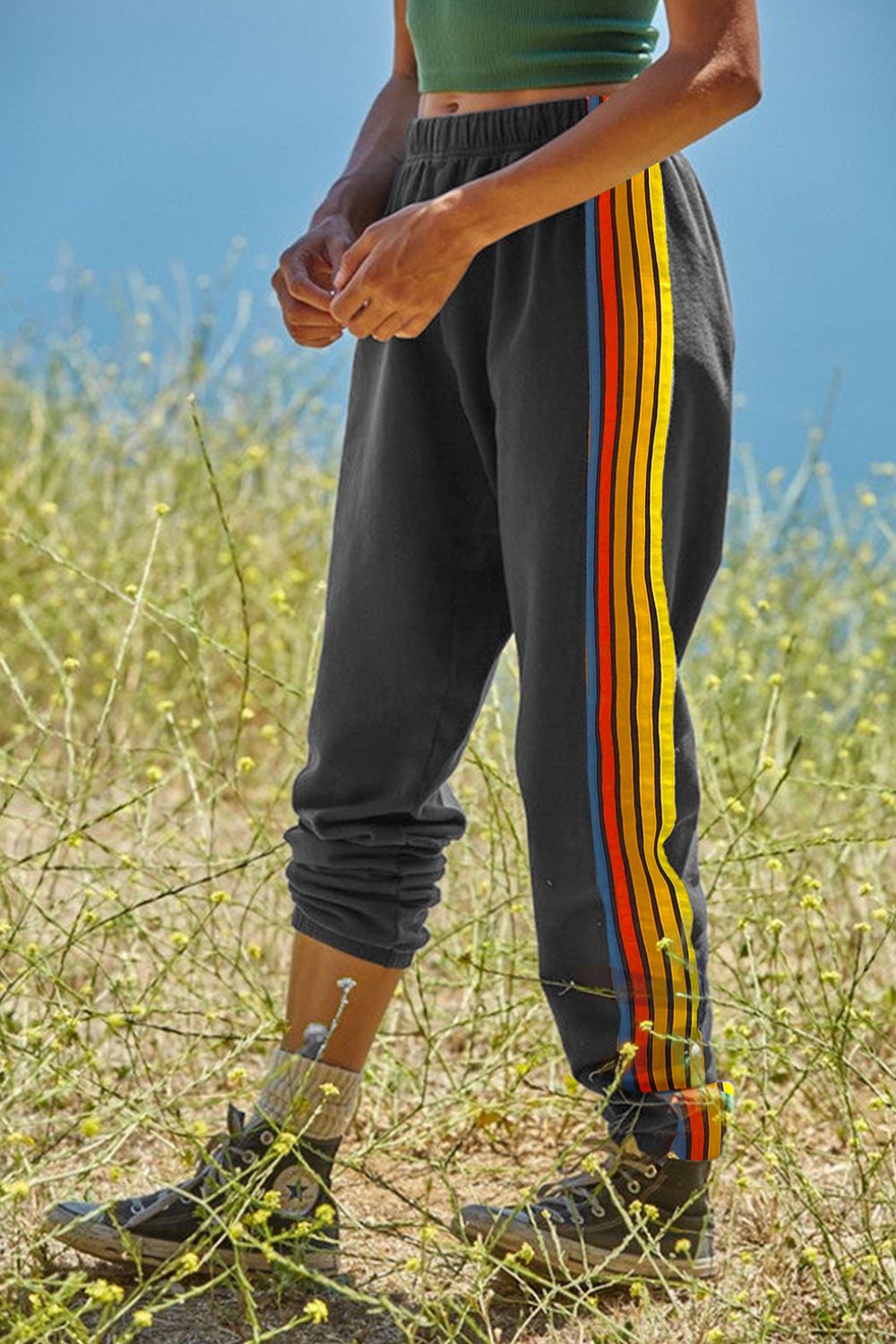 Contrast Striped Elastic Waist Active Pants-BOTTOM SIZES SMALL MEDIUM LARGE-[Adult]-[Female]-2022 Online Blue Zone Planet