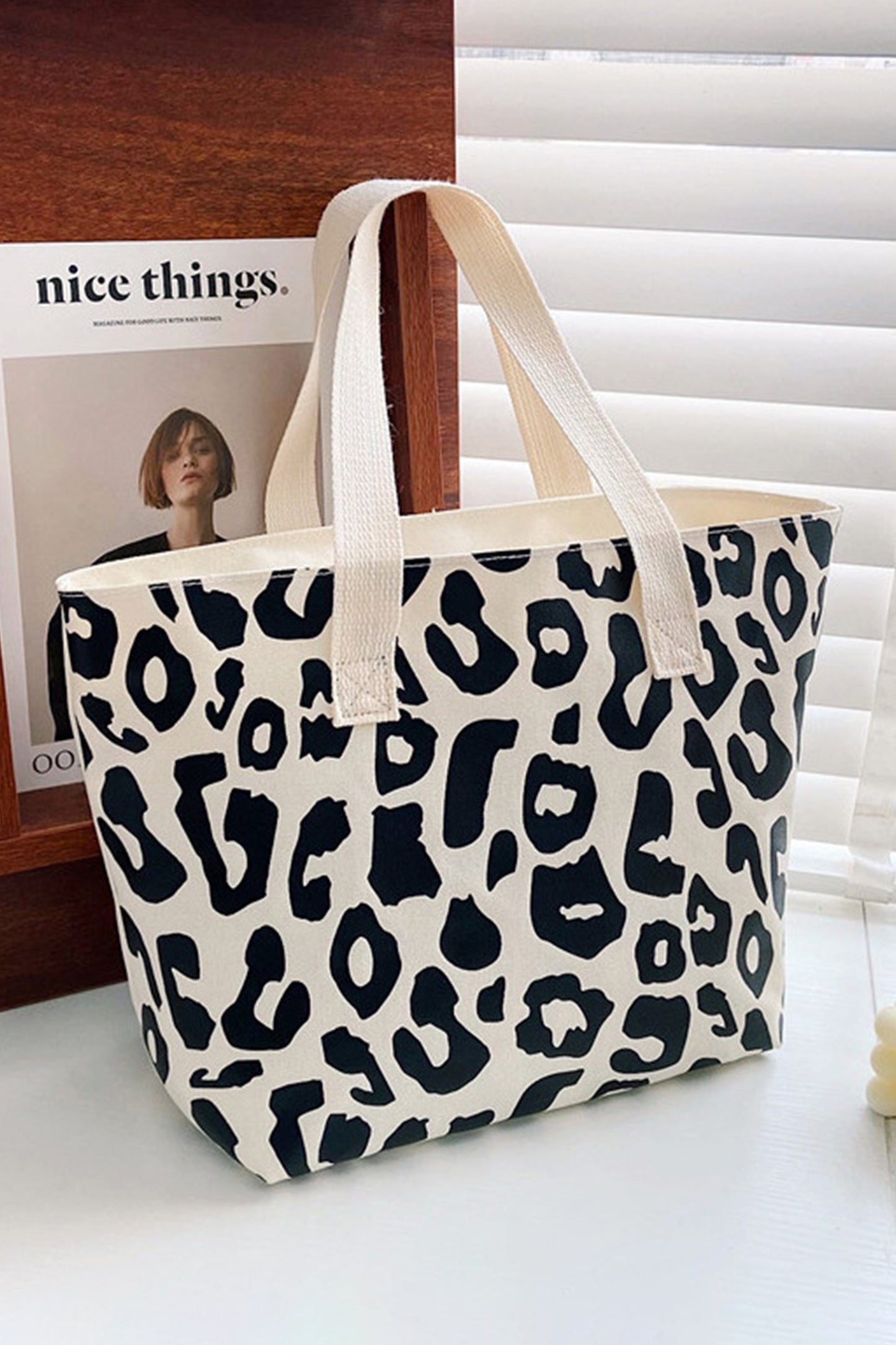 Black Leopard Print Canvas Tote Bag-Shoes & Bags/Handbags-[Adult]-[Female]-2022 Online Blue Zone Planet