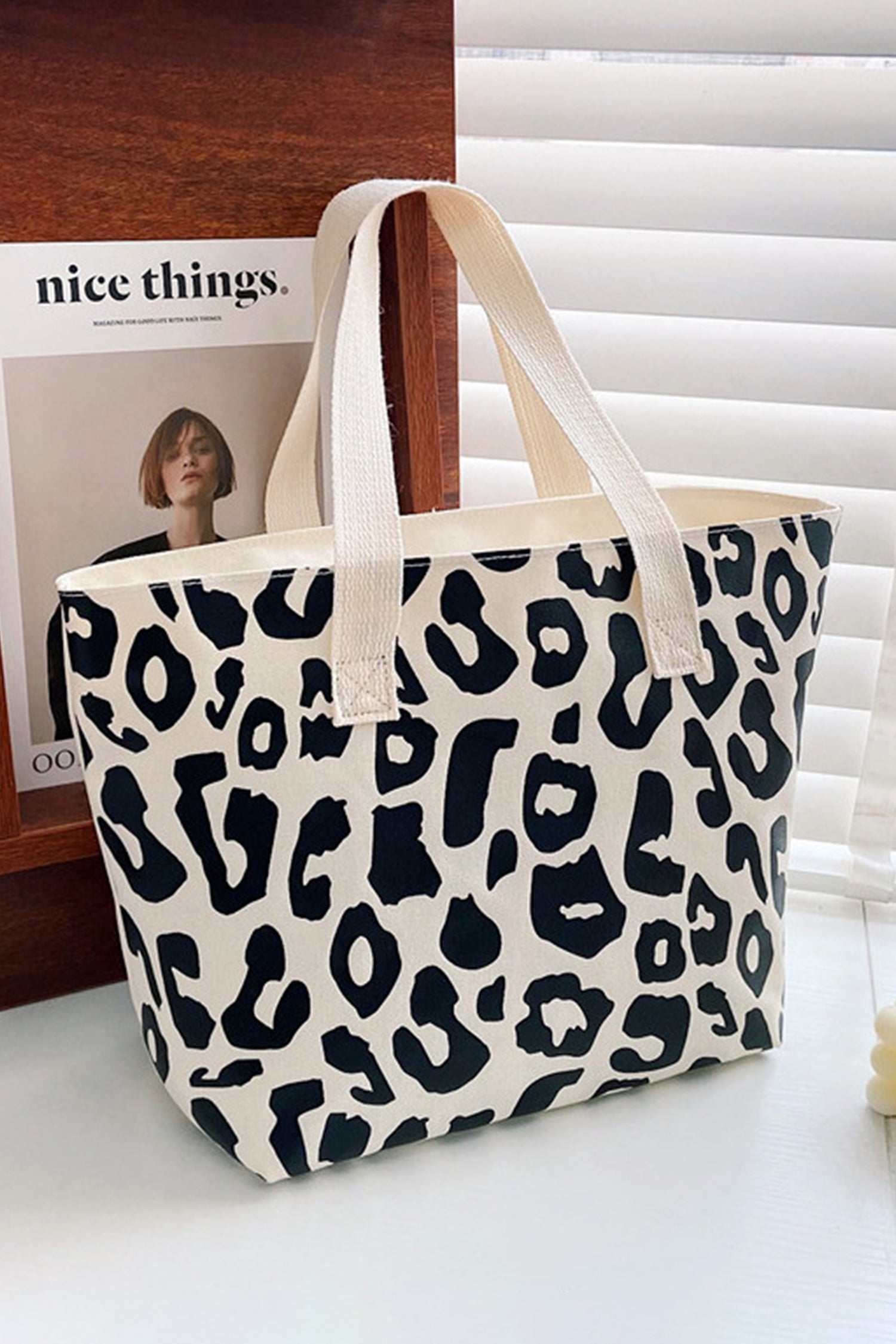 Black Leopard Print Canvas Tote Bag-Shoes & Bags/Handbags-[Adult]-[Female]-2022 Online Blue Zone Planet