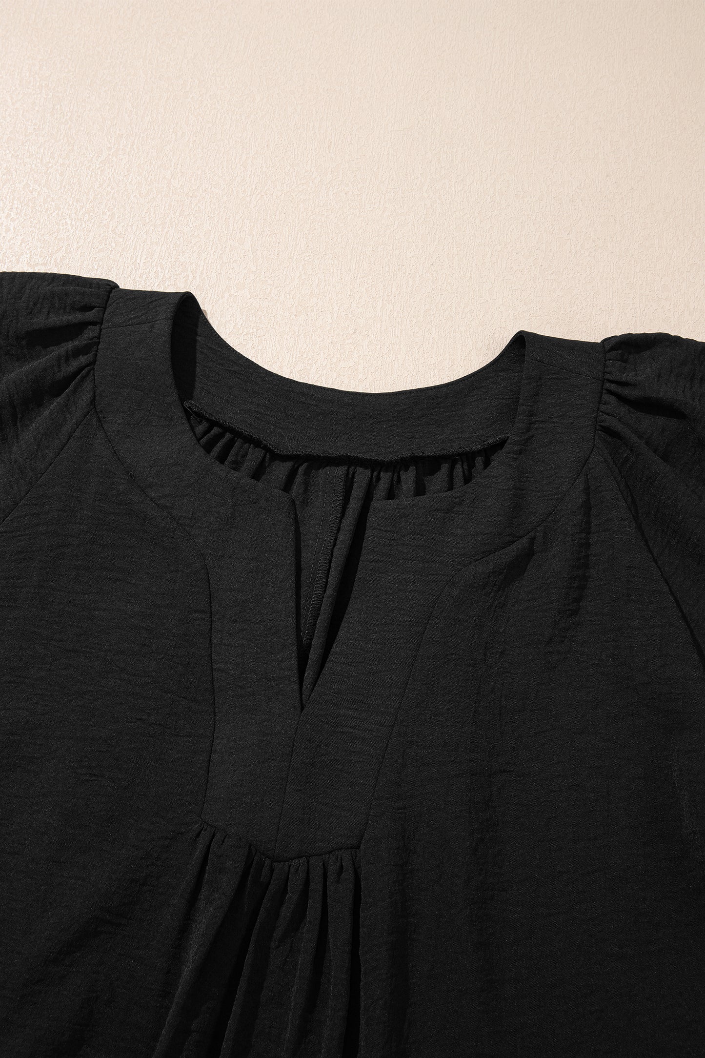 Black Plus Size Solid Color Notched Neck Short Sleeve Loose Dress-TOPS / DRESSES-[Adult]-[Female]-2022 Online Blue Zone Planet