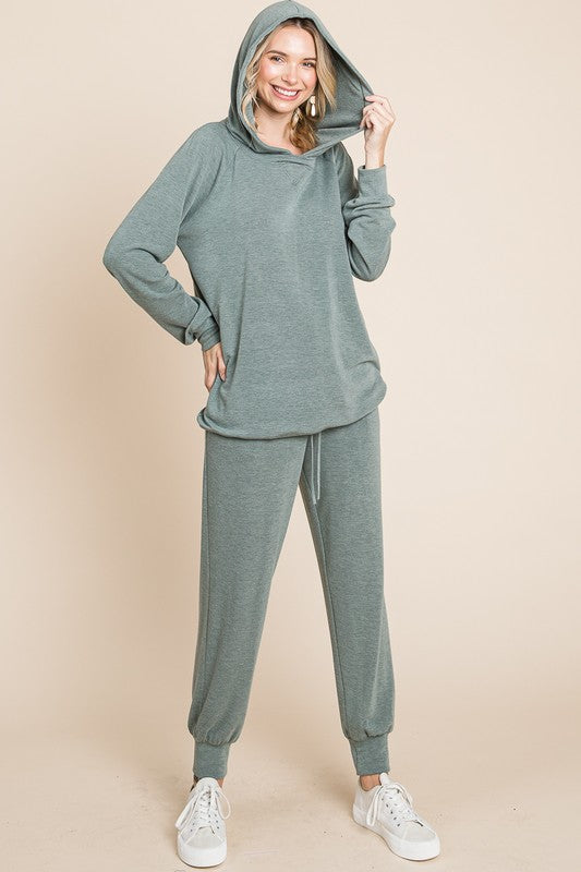 Super Lady Full Size Long Sleeve Hoodie and Tied Pants Set-TOPS / DRESSES-[Adult]-[Female]-Olive-S-2022 Online Blue Zone Planet