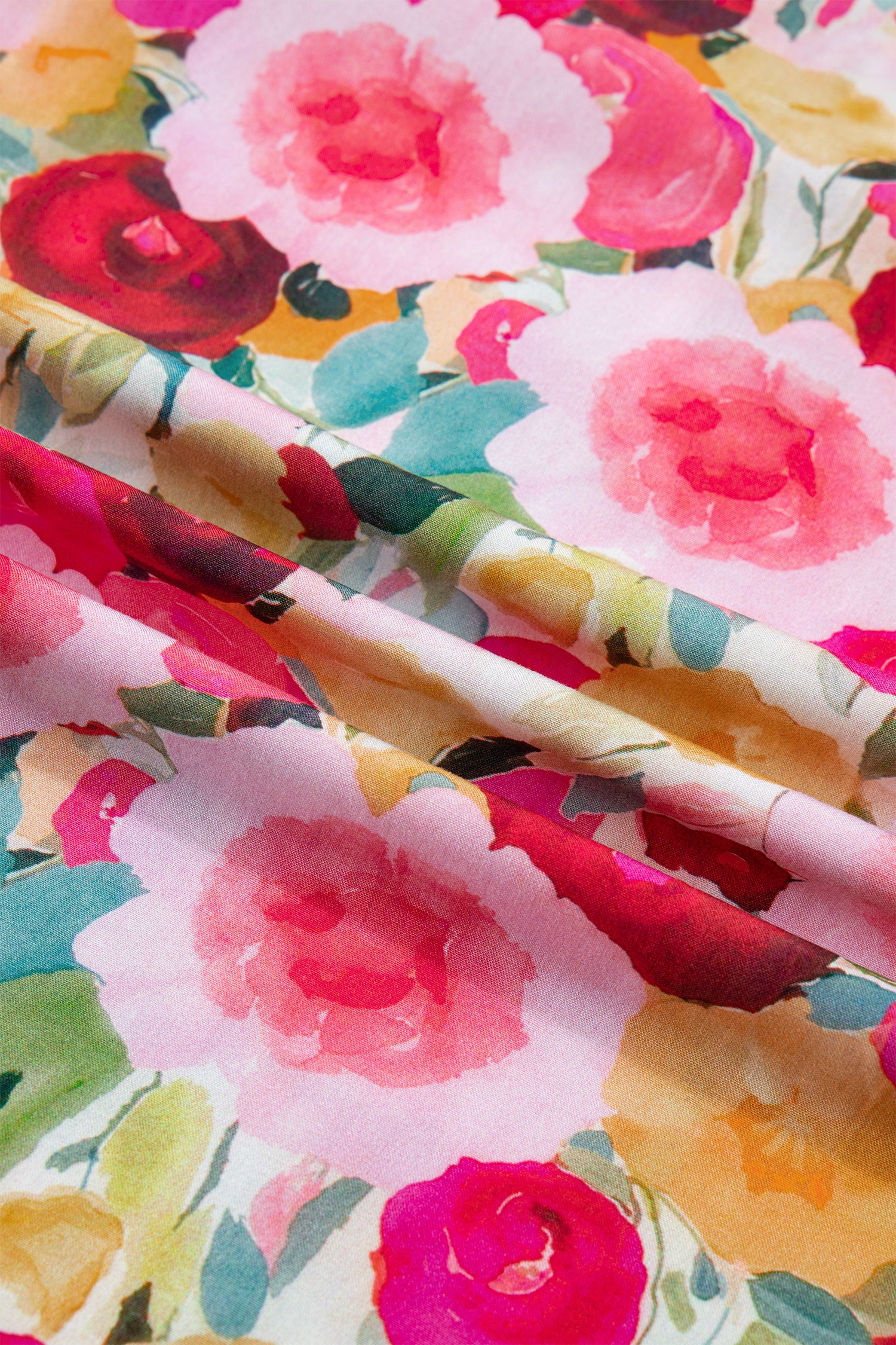 Pink Plus Size Flower Print Split V Neck Puff Short Sleeve Top-Plus Size/Plus Size Tops/Plus Size Blouses & Shirts-[Adult]-[Female]-2022 Online Blue Zone Planet
