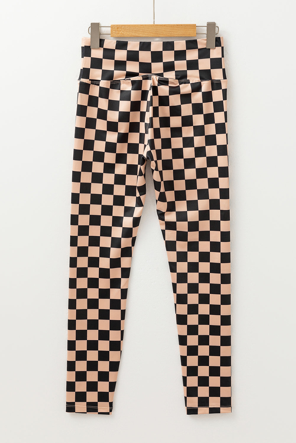 Blue Zone Planet | Khaki Checkered Pattern High Waist Skinny Leggings-Bottoms/Leggings-[Adult]-[Female]-2022 Online Blue Zone Planet