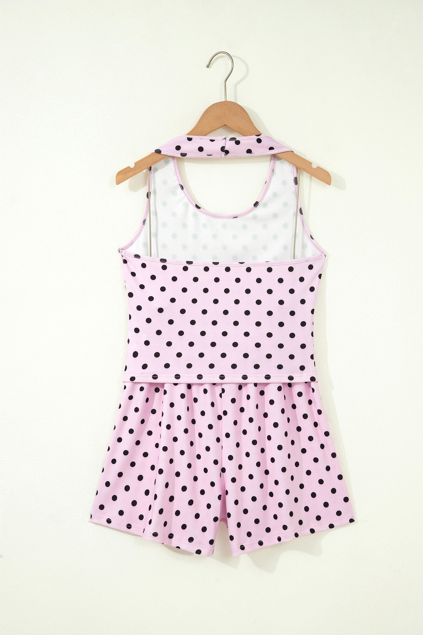 Brown Polka Dot Halter Tank Drawstring Elastic Waist Short Set-Two Piece Sets/Short Sets-[Adult]-[Female]-2022 Online Blue Zone Planet