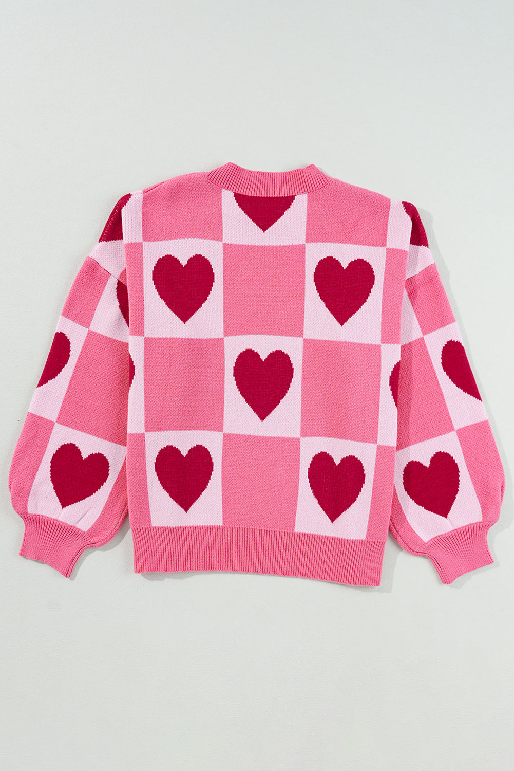 Pink Love Heart Checkered Valentine Knit Sweater-TOPS / DRESSES-[Adult]-[Female]-2022 Online Blue Zone Planet