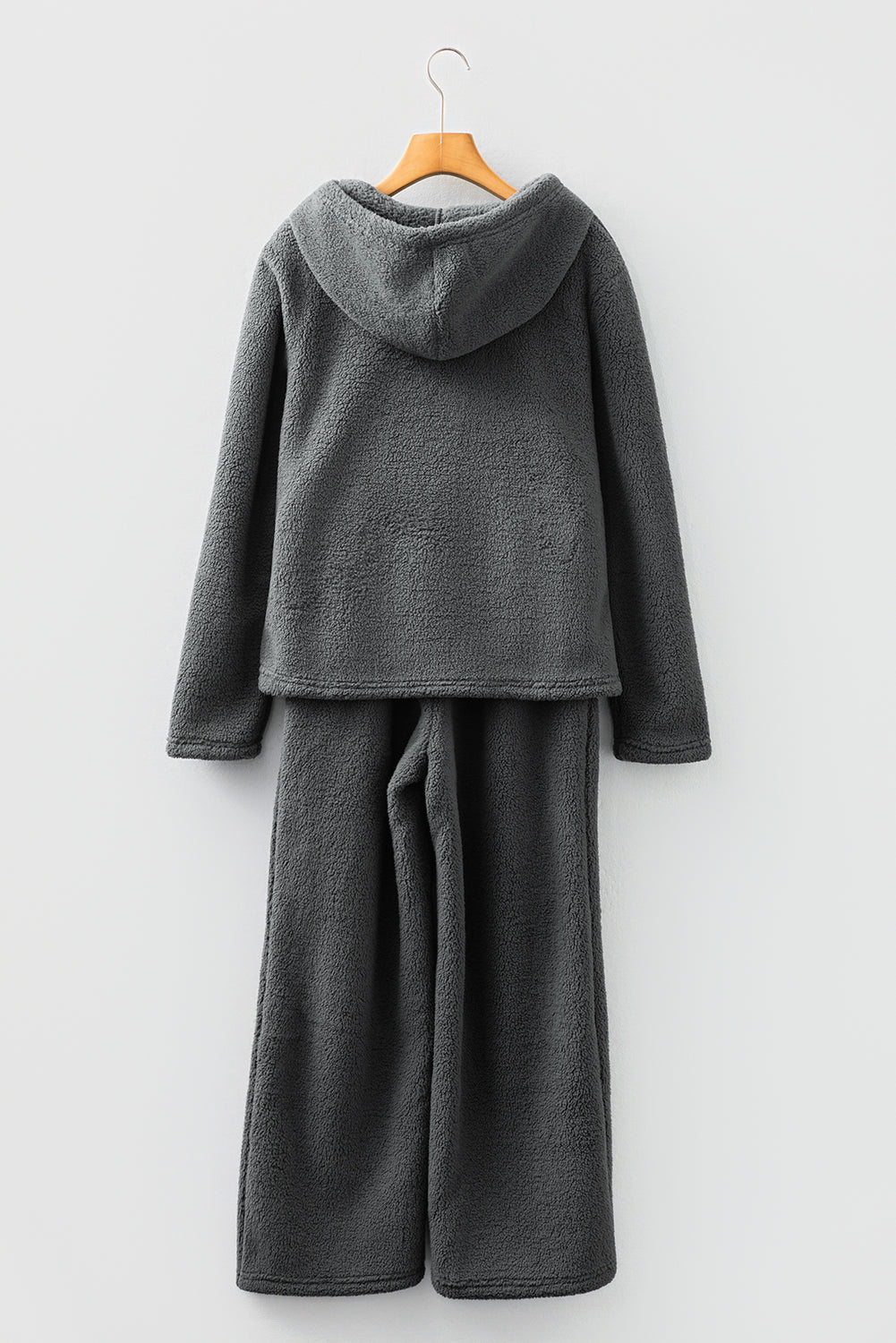 Medium Grey Fuzzy Drawstring Hoodie Lounge Pants 2pcs Set-Tops / Dresses-[Adult]-[Female]-2022 Online Blue Zone Planet