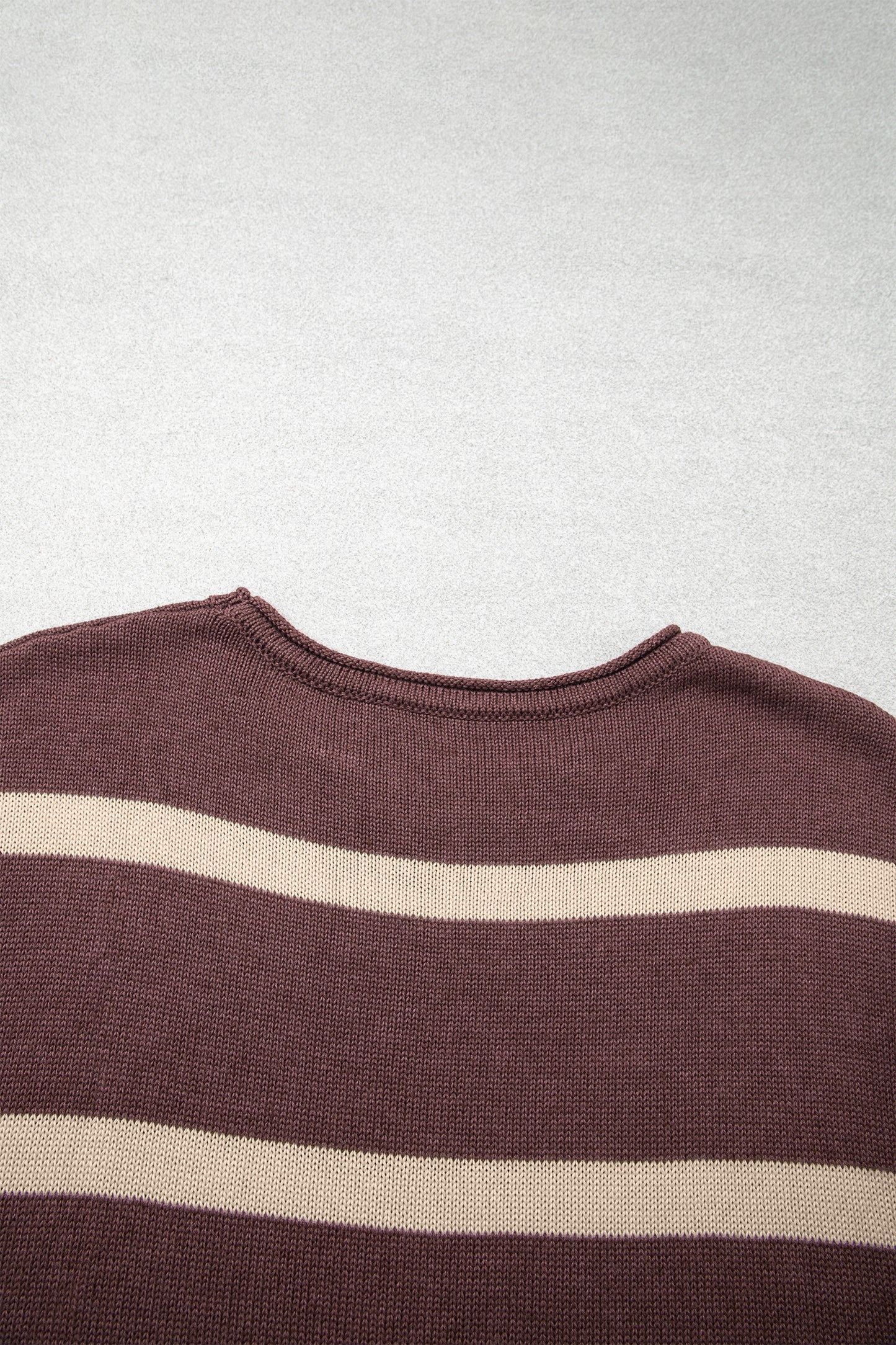 Brown Stripe Knit Western Short Sleeve Sweater-Sweaters & Cardigans/Short Sleeve Sweaters-[Adult]-[Female]-2022 Online Blue Zone Planet