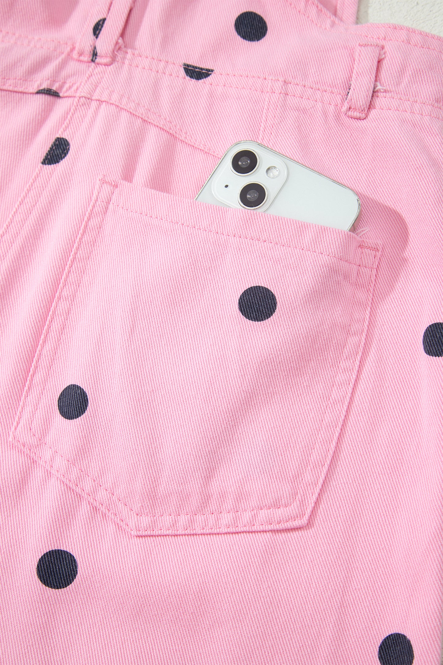 Jet Stream Polka Dot Print Bib Pocket Denim Barrel Overalls Jumpsuit-Bottoms/Jumpsuits & Rompers-[Adult]-[Female]-2022 Online Blue Zone Planet