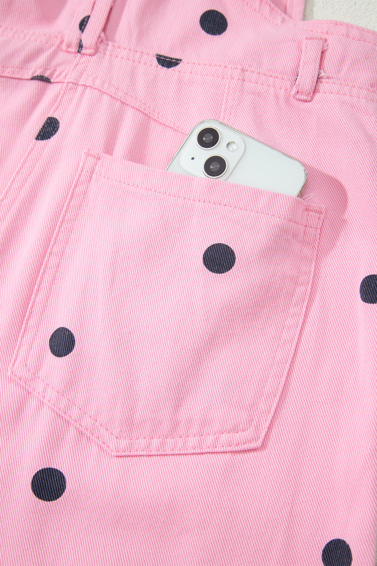 Jet Stream Polka Dot Print Bib Pocket Denim Barrel Overalls Jumpsuit-Bottoms/Jumpsuits & Rompers-[Adult]-[Female]-2022 Online Blue Zone Planet