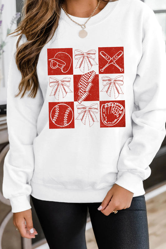 White Baseball Fashion Graphic Cotton Blend Casual Sweatshirt-Graphic/Graphic Sweatshirts-[Adult]-[Female]-White-S-2022 Online Blue Zone Planet